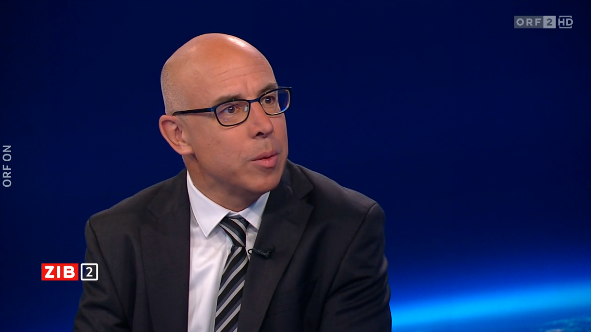 WIFO-Chef Gabriel Felbermayr zu Gast in der ZIB2 mit Margit Laufer am 8. September 2024.