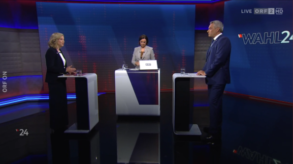 NEOS-Chefin Beate Meinl-Reisinger und ÖVP-Kanzler Karl Nehammer trafen im ORF-Duell aufeinander.