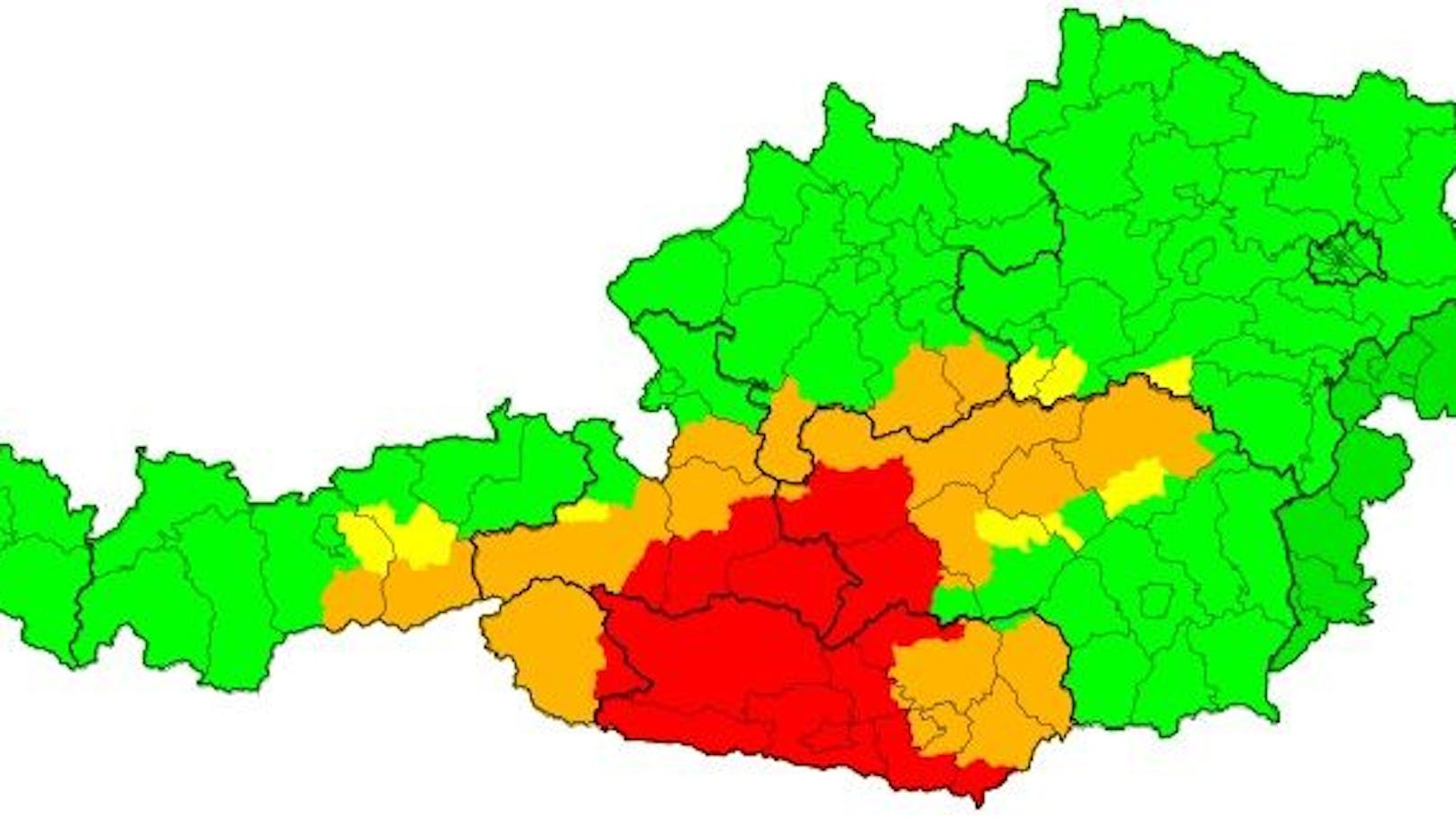 Aktuelle Unwetterwarnung für Österreich. 