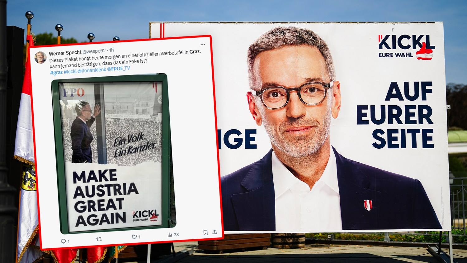 In Graz tauchten am Mittwoch mehrere gefälschte Wahlplakate der FPÖ auf.