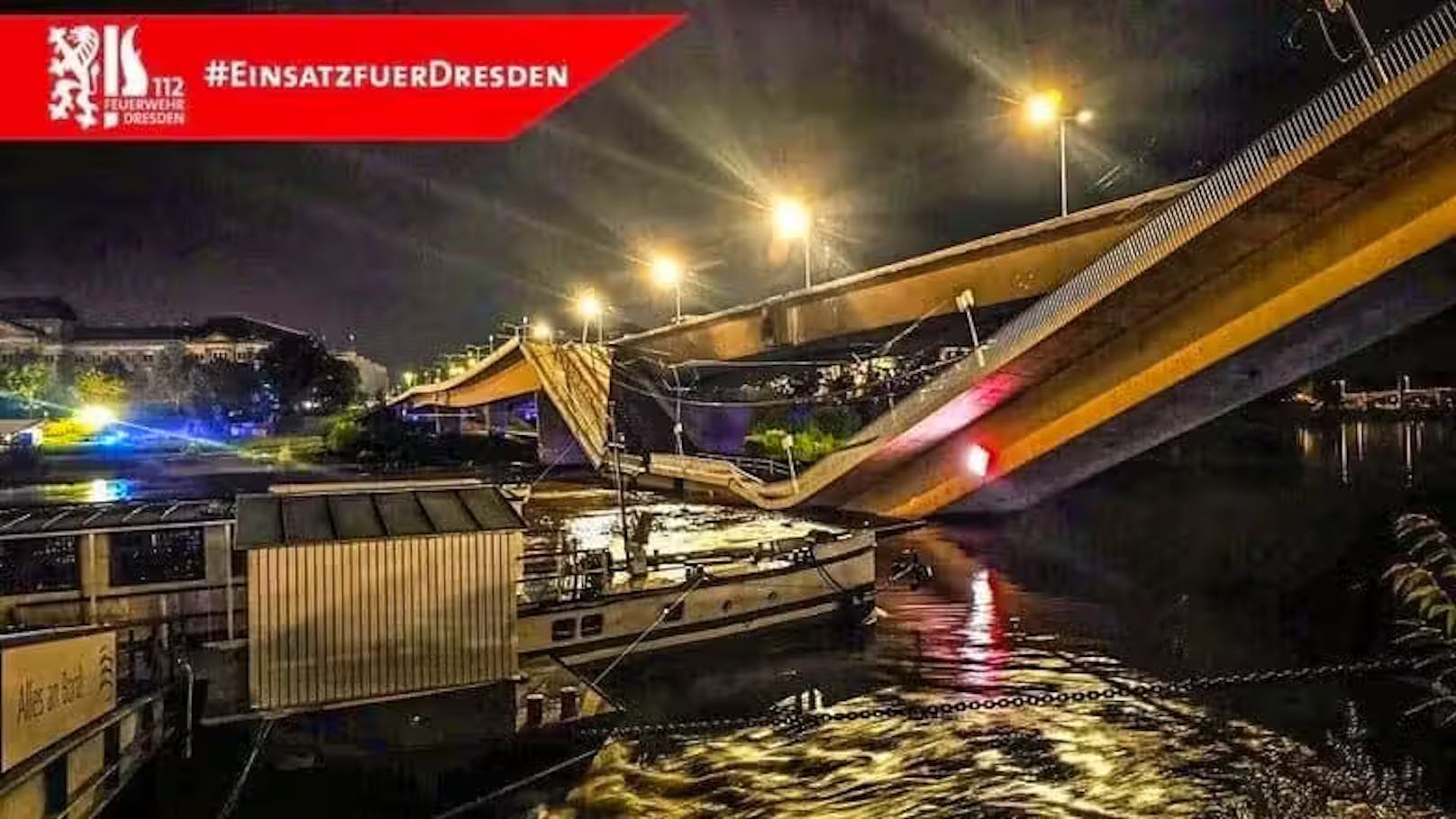 In Dresden ist in der Nacht ein Teil einer Brücke über der Elbe eingestürzt.