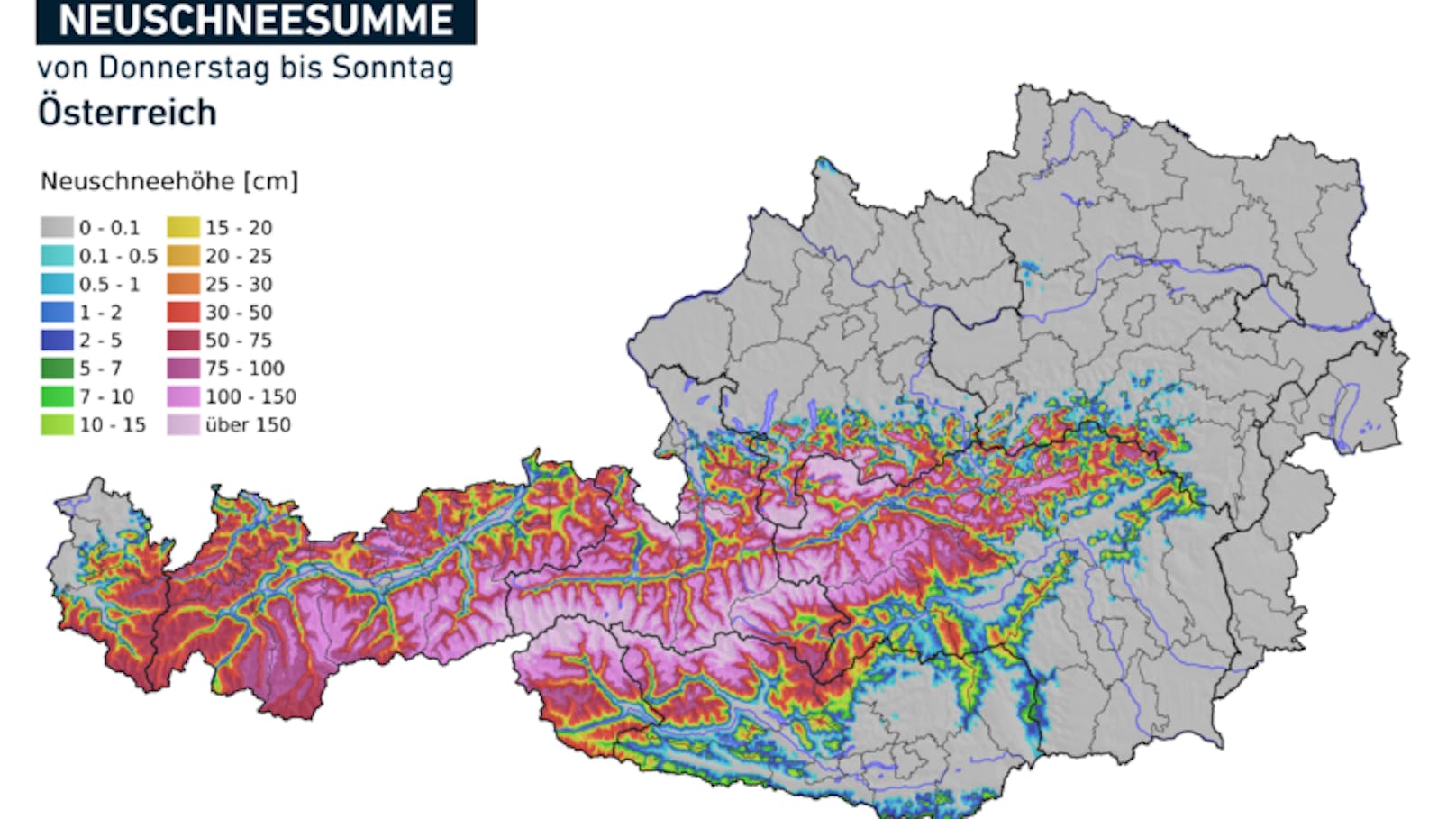 Neuschneemengen von Donnerstag bis Sonntag