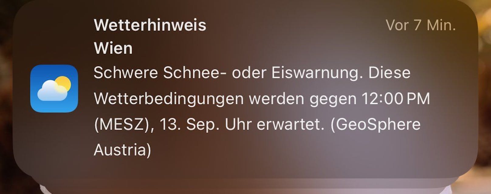 Am Donnerstagnachmittag wurde von der GeoSphere Austria irrtümlich eine Schneewarnung für Wien  verschickt und von Wetter-Apps an unzählige Handys weitergeleitet.