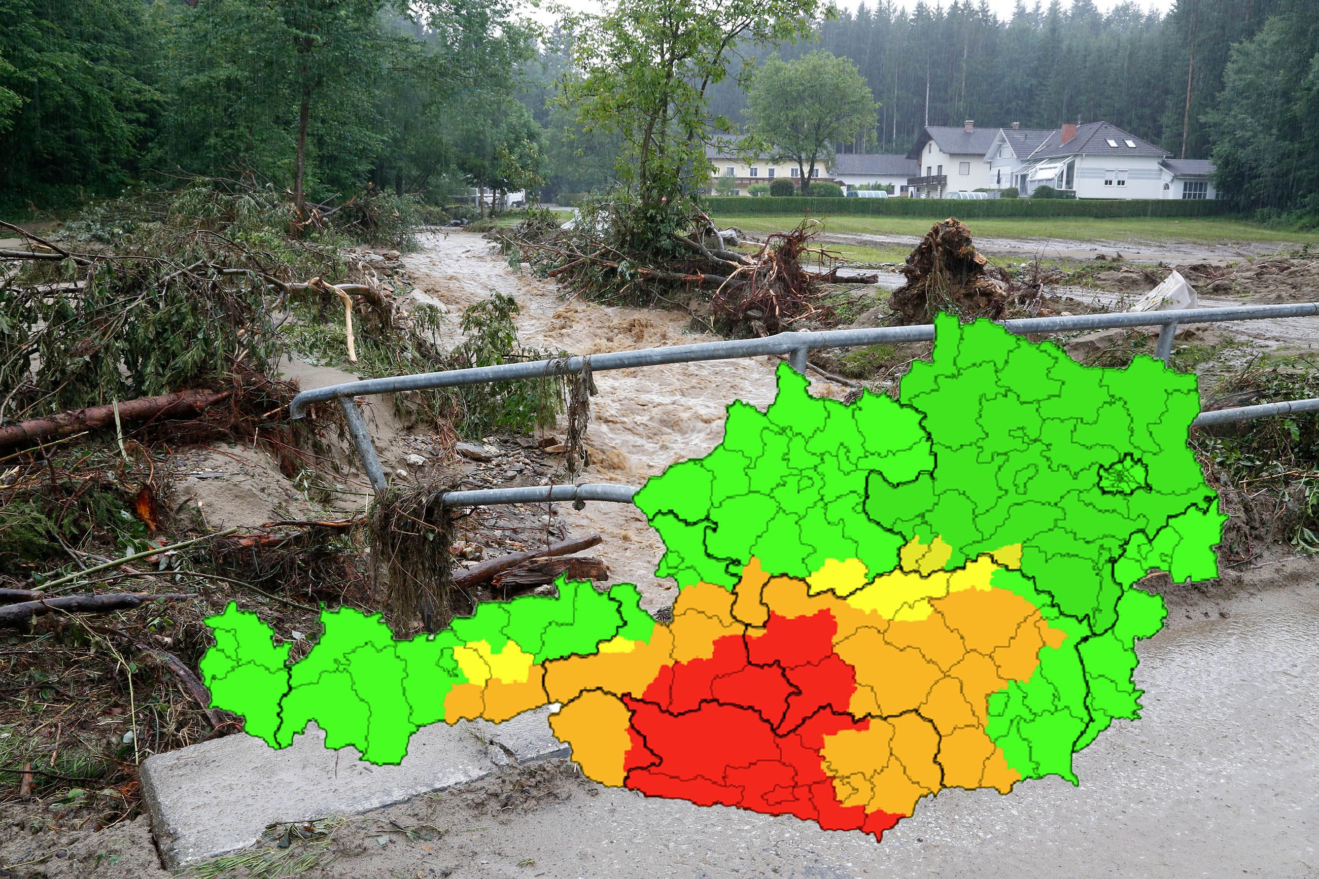 In Österreich tobt am Donnerstag ein Sintflut-Unwetter.