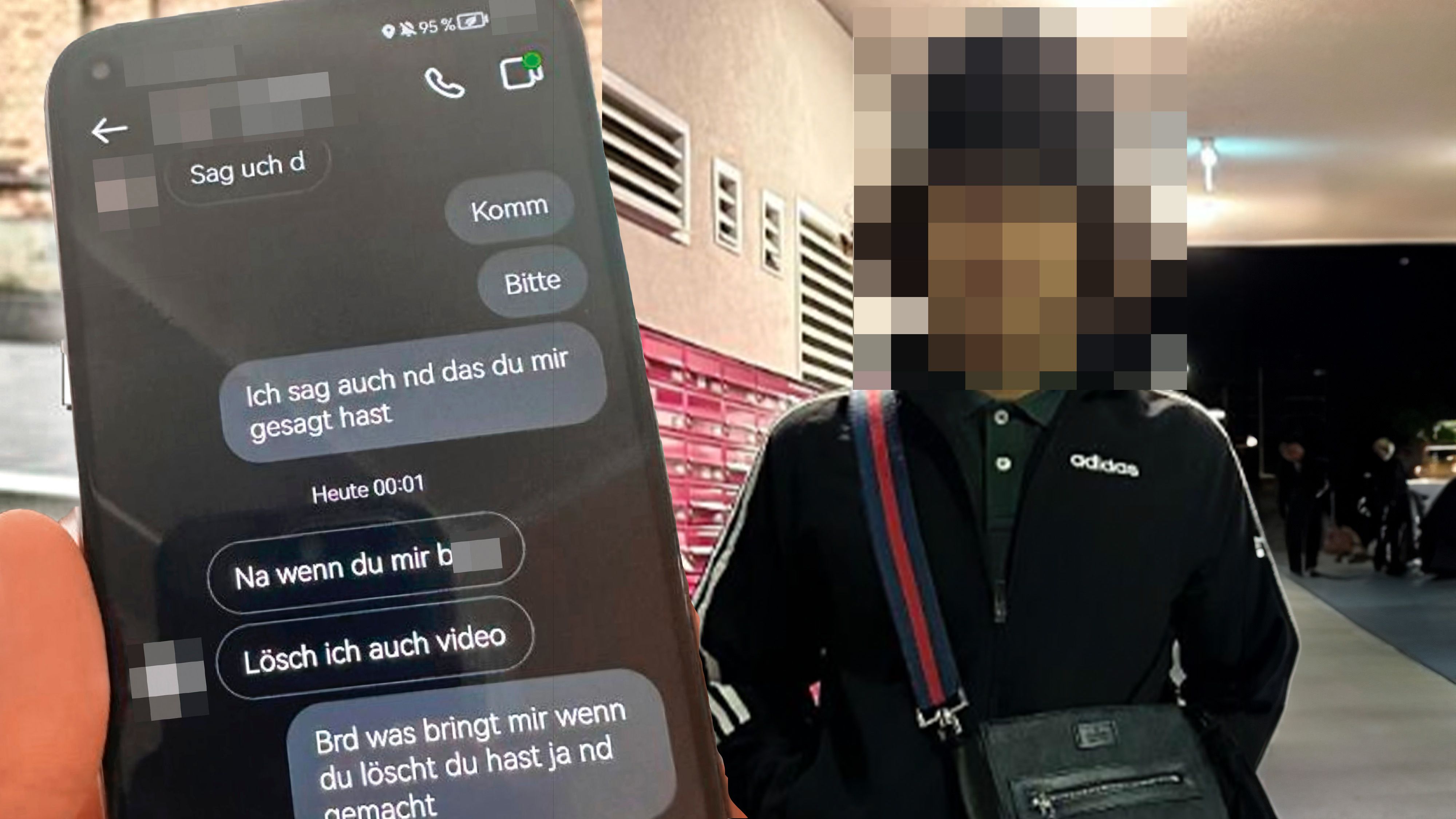 Der Verdächtige befindet sich weiterhin auf freiem Fuß – er soll in einem Parkhaus ein Mädchen (12) vergewaltigt und danach per Chat (links) genötigt haben.