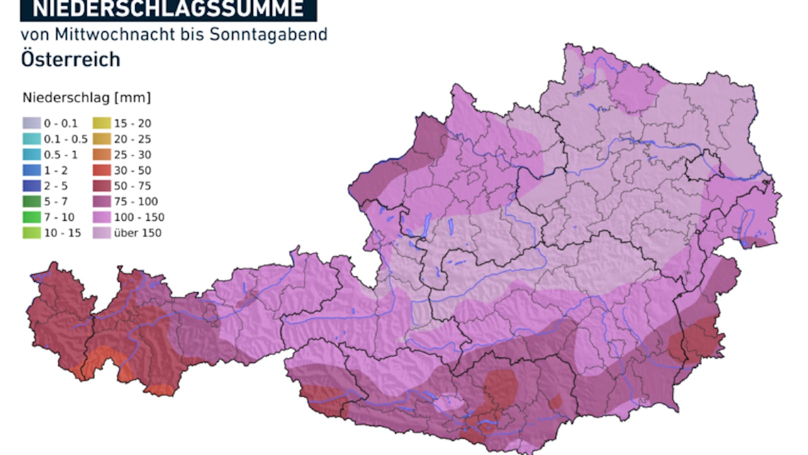 Erste Abschätzung der Regenmengen von Donnerstag bis inkl. Sonntag