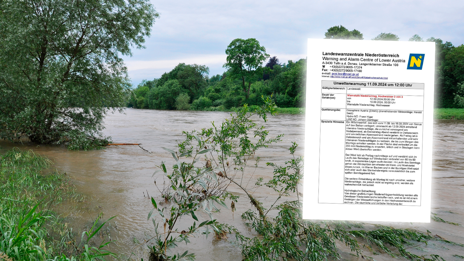 Das Land NÖ warnt vor Hochwasser an allen Gewässern. 