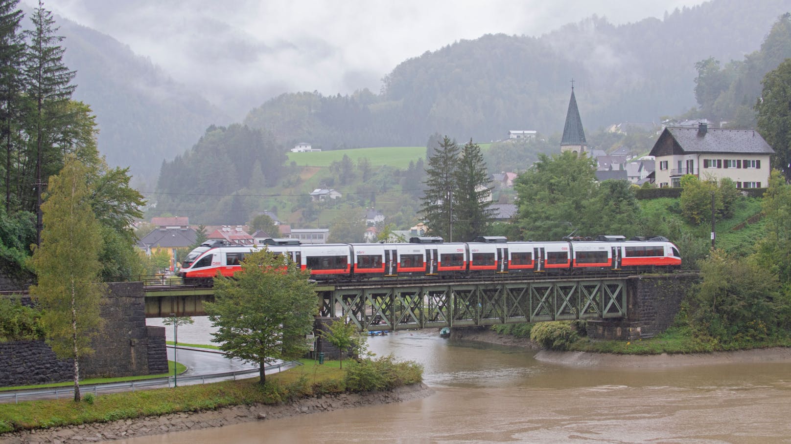 Hochwasser in Reichraming an der Enns in Oberösterreich.