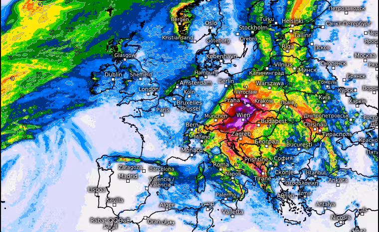 Österreich im Auge des Extrem-Ereignisses: In den nächsten Tagen ist in Zentraleuropa mit Dauerregen zu rechnen.