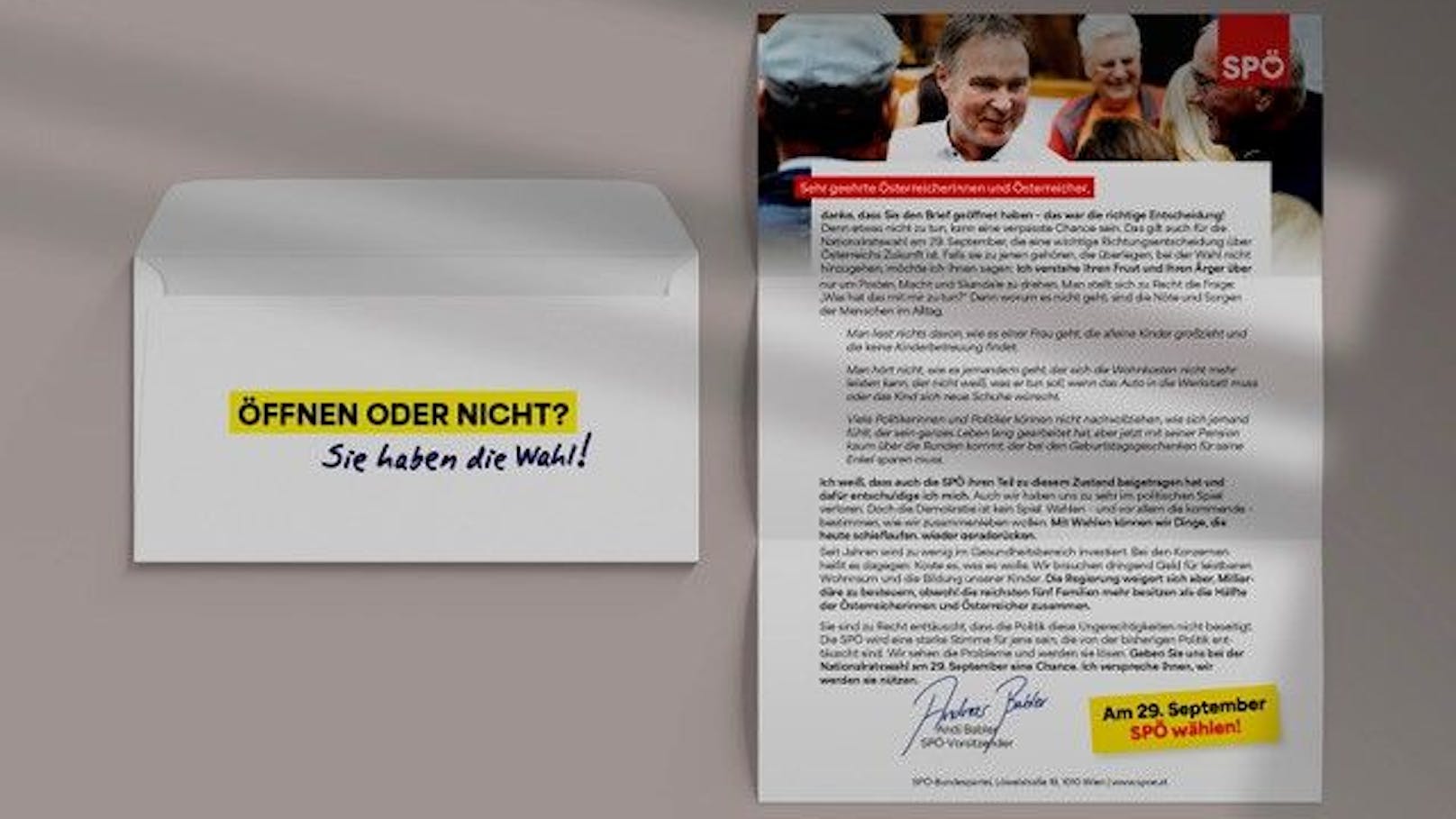 Diesen Brief schickte die SPÖ aus.