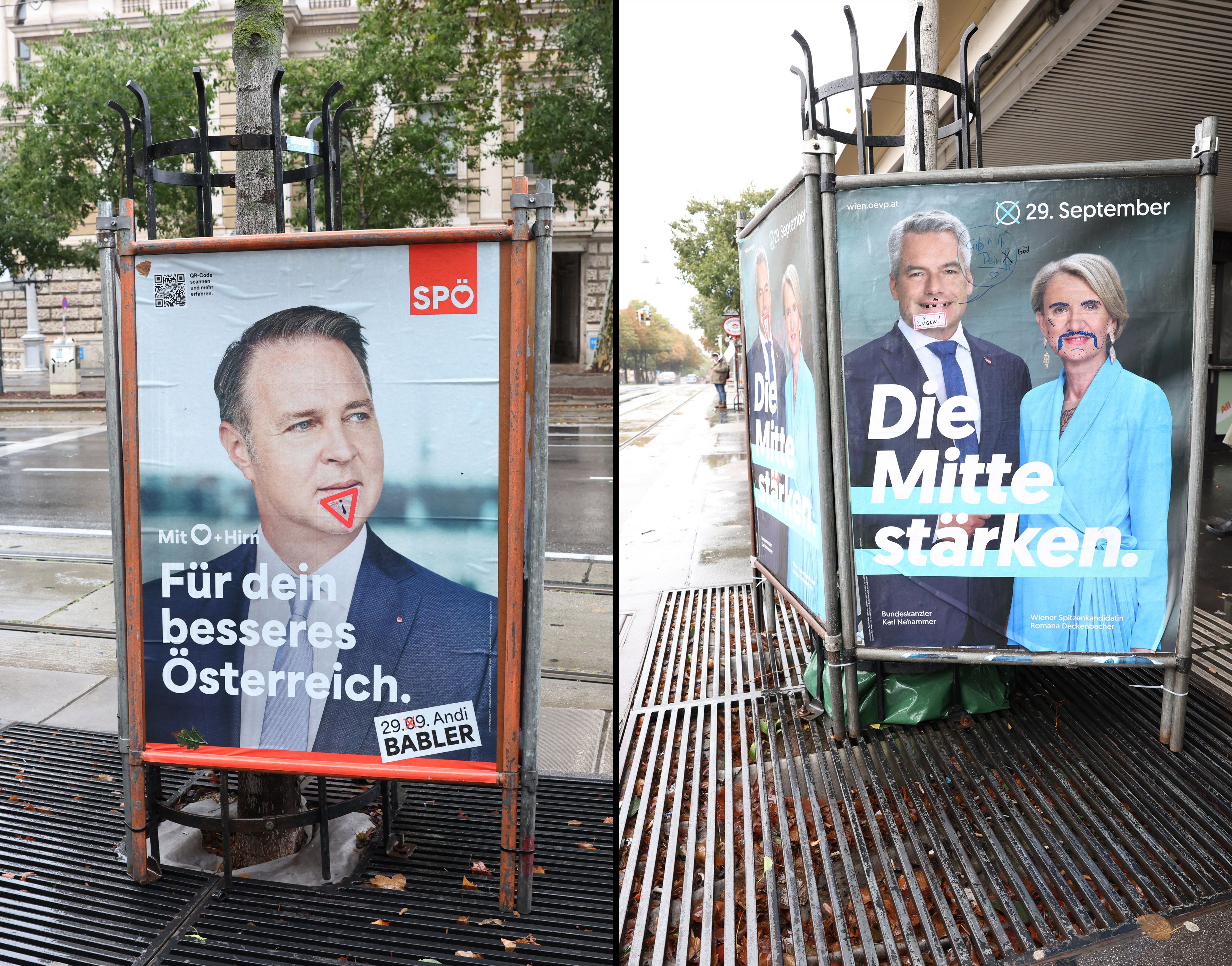Zahlreiche zerstörte und beschmierte Wahlplakate prägen derzeit das Wiener Stadtbild.