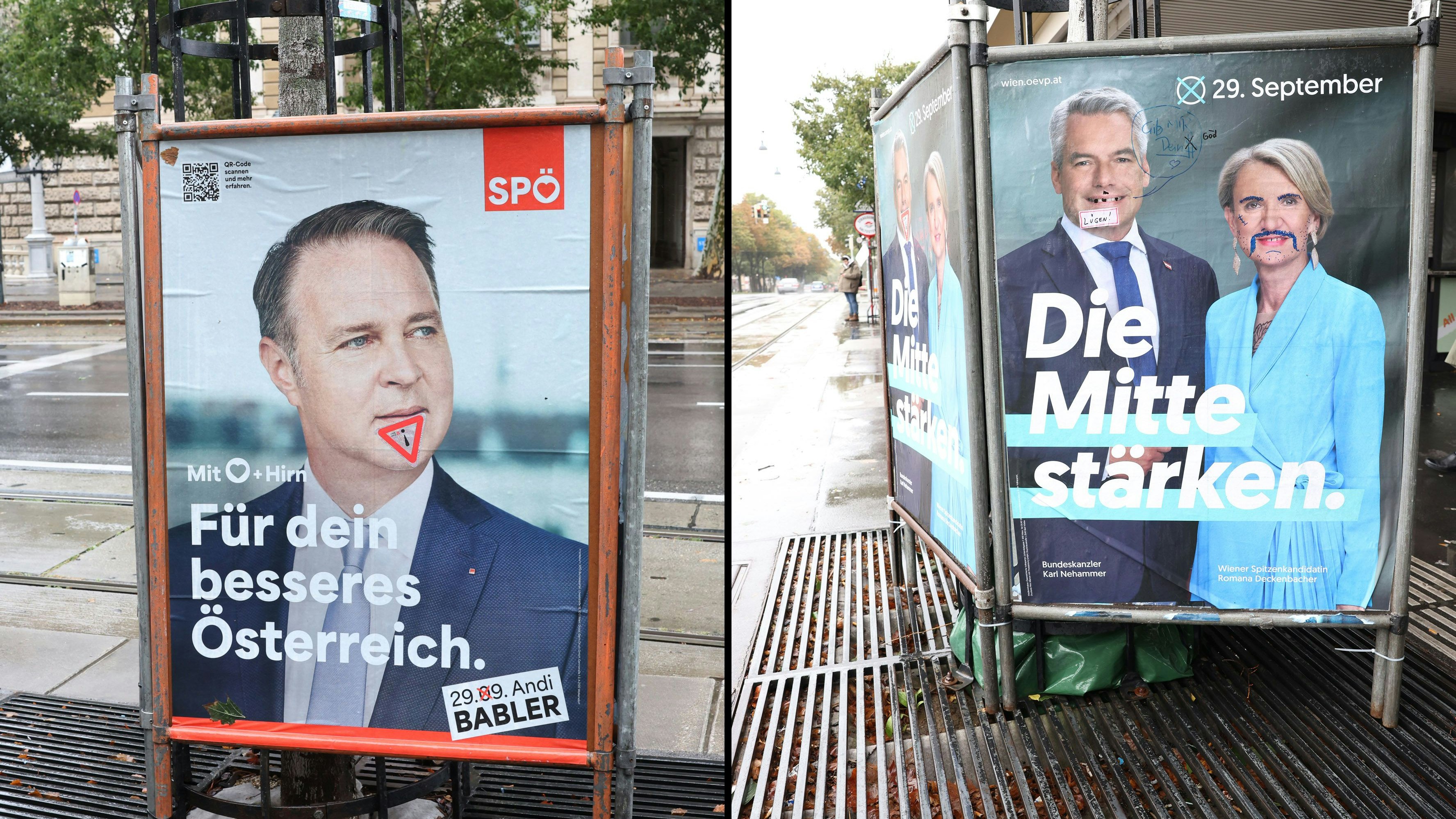Zerstörte und beschmierte Wahlplakate, SPÖ, ÖVP