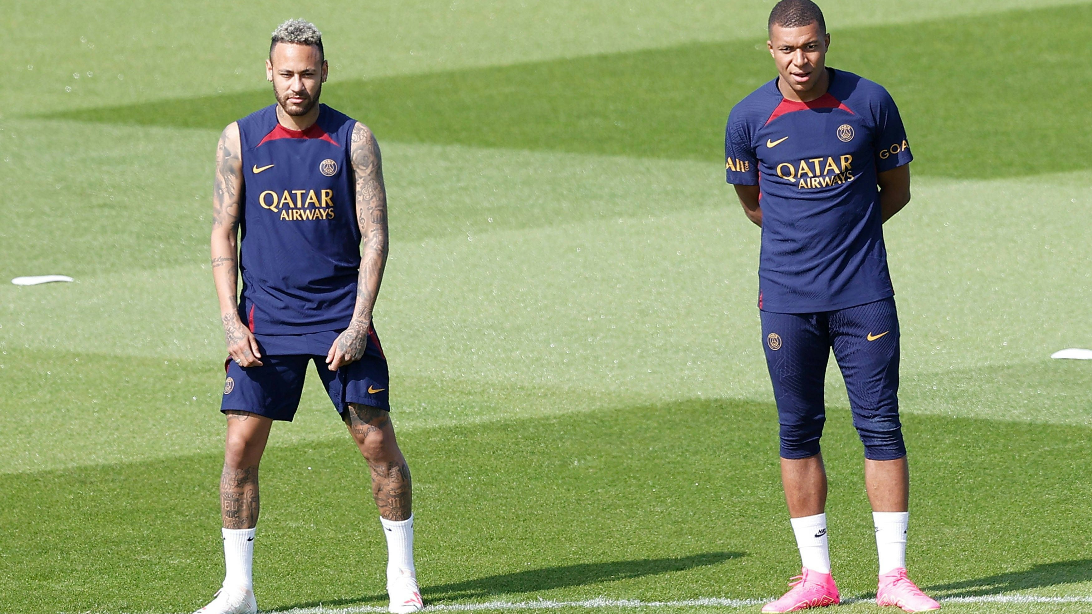 Poissy am 20. Juli 2023, Training Paris Saint Germain im PSG Campus v.l., Neymar Paris Saint-Germain lund Kylian Mbappe Paris Saint-Germain *** Poissy on 20 July 2023, training Paris Saint Germain at PSG Campus v l , Neymar Paris Saint Germain land Kylian Mbappe Paris Saint Germain Copyright: AntonioxBorga