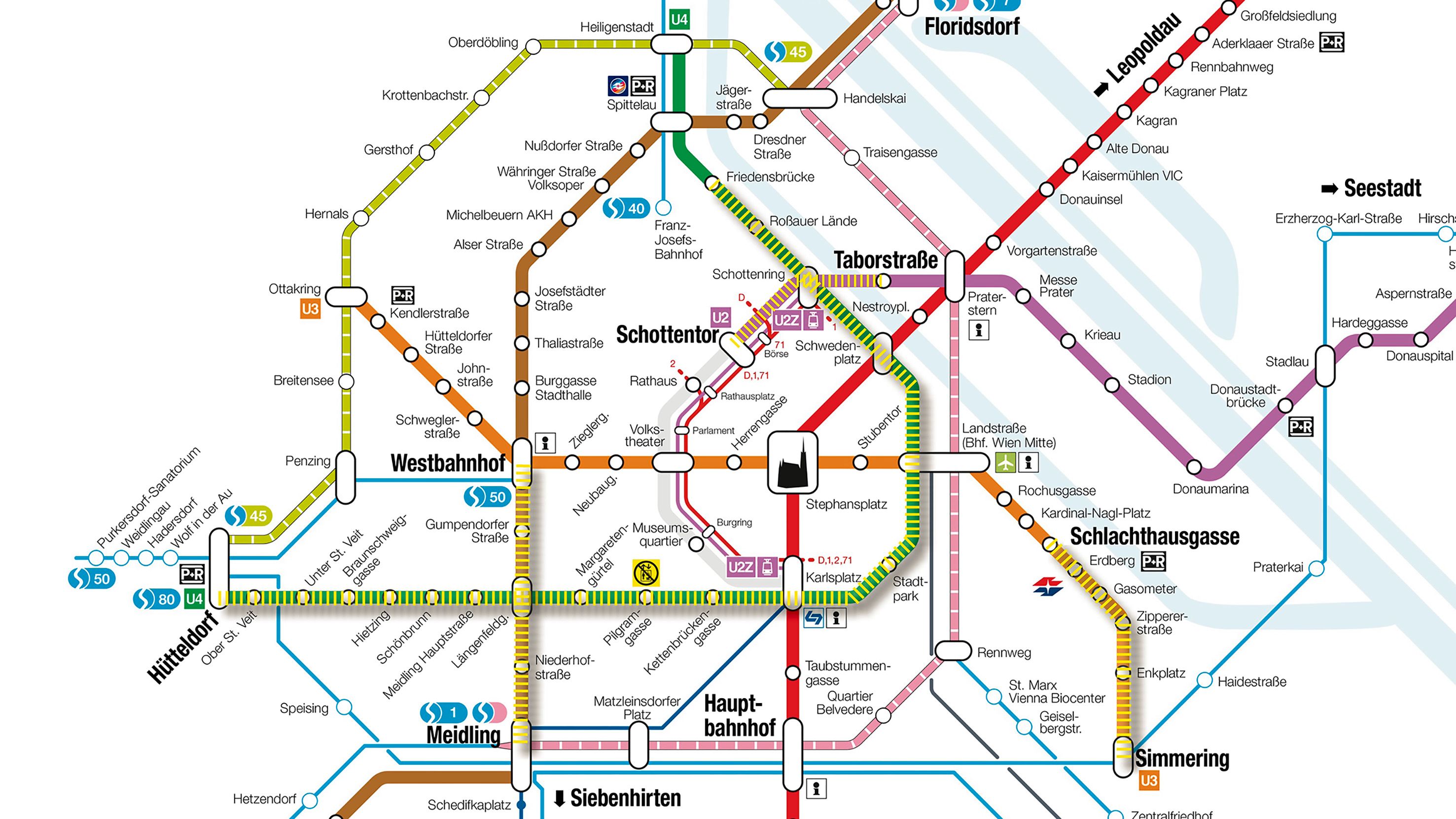 Schraffierte Linien: Die gesperrten U-Bahn-Routen.
