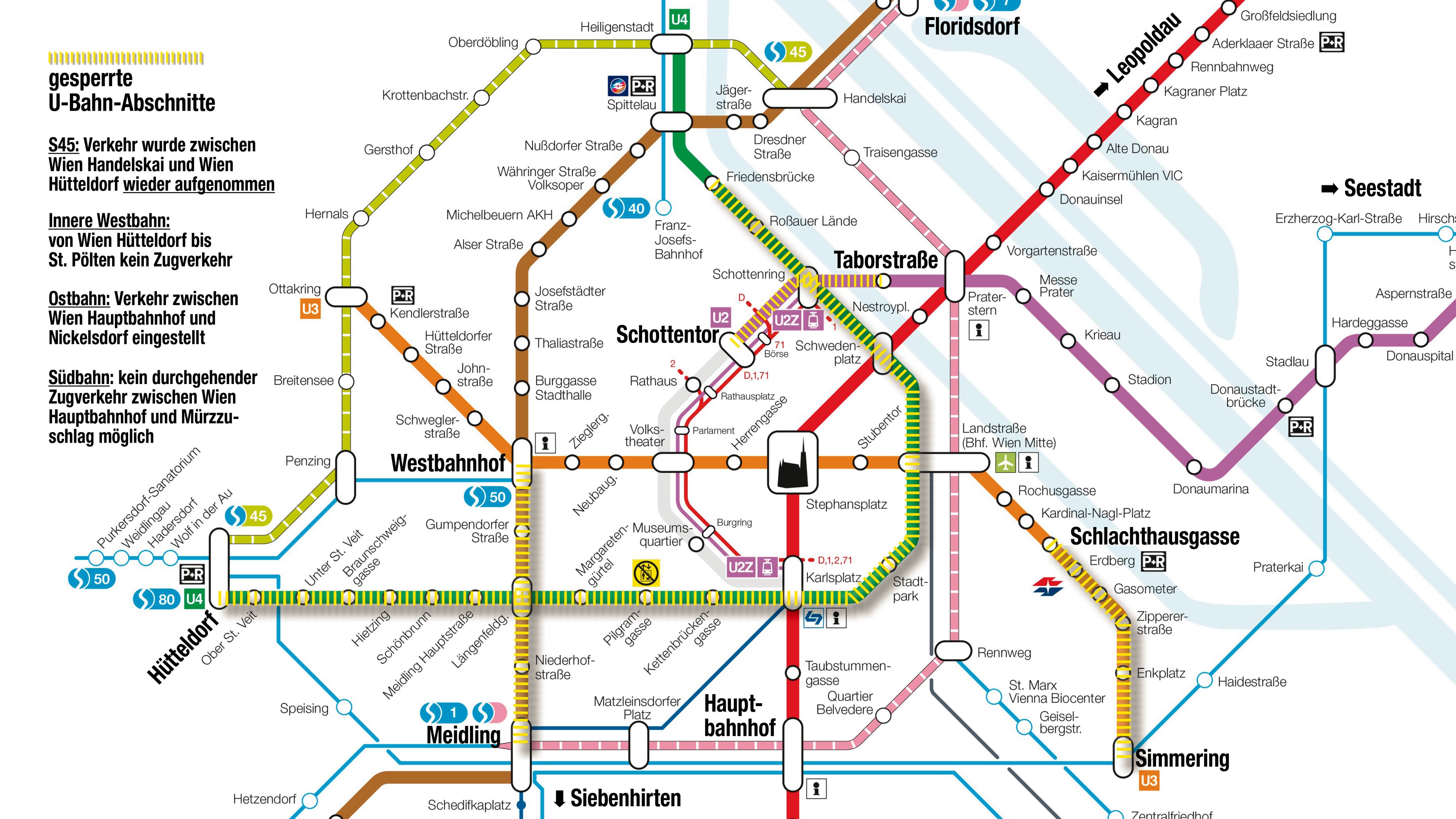 Gesperrte U-Bahnlinien in Wien