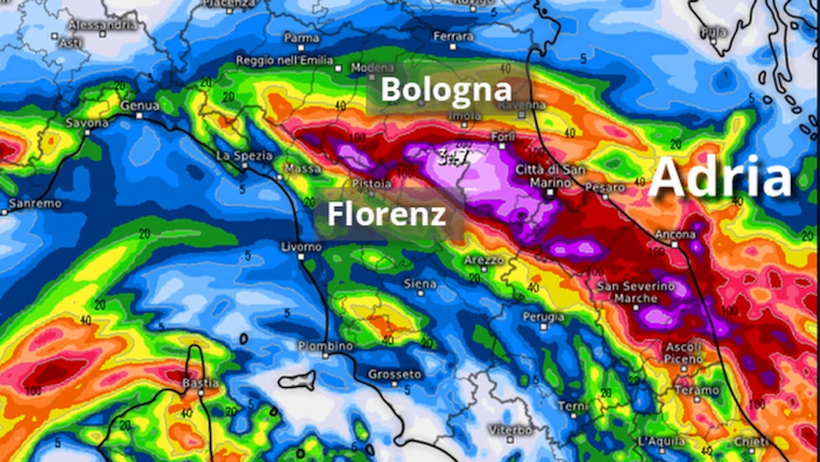 In den nächsten Tagen gehen heftige Regenschauer in Norditalien nieder.