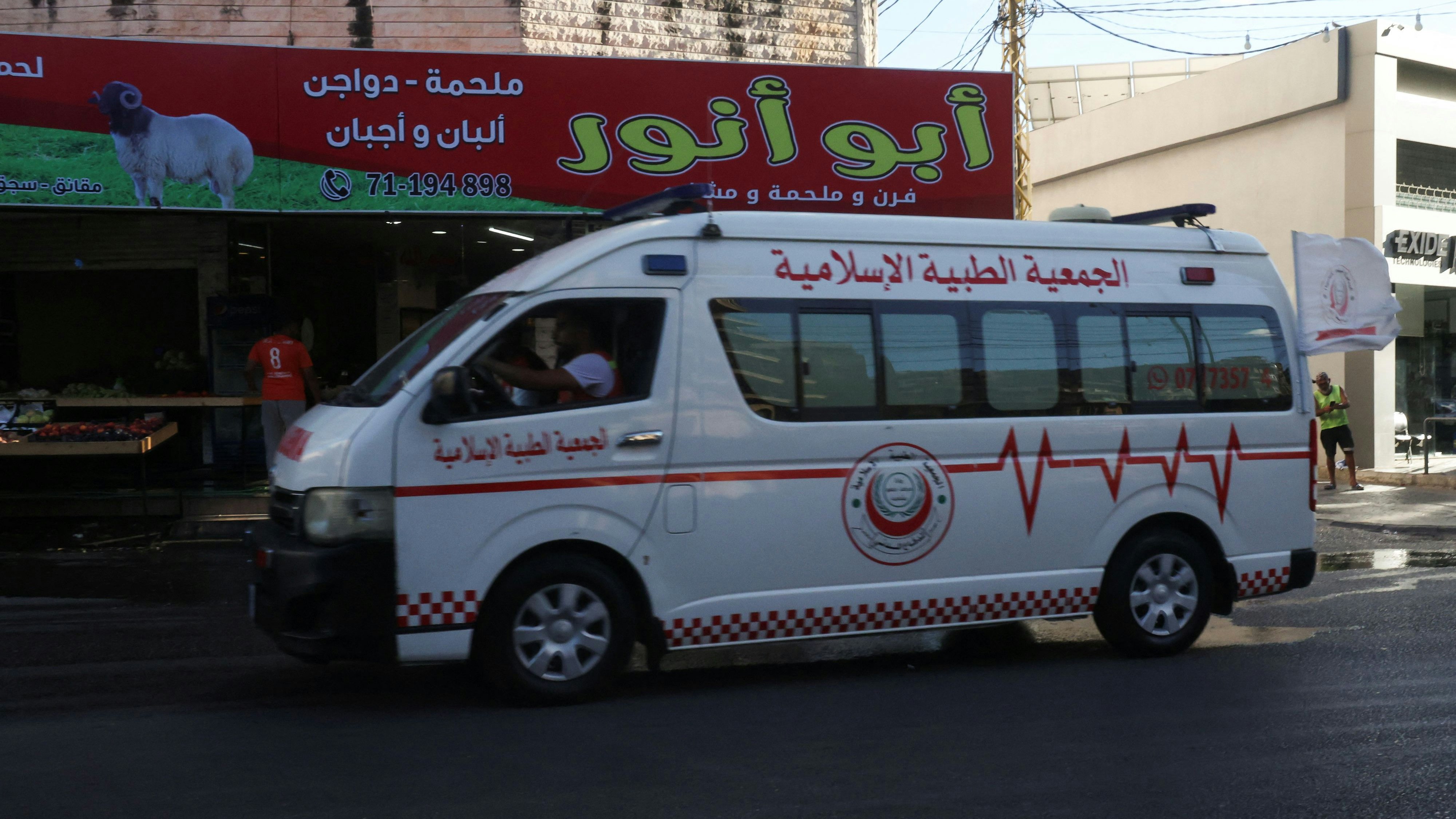 An ambulance vehicle drives as hundreds of members of the Lebanese armed group Hezbollah, including fighters and medics, were seriously wounded on Tuesday when the pagers they use to communicate exploded, according to a security source, in Sidon, Lebanon September 17, 2024. REUTERS/Aziz Taher  