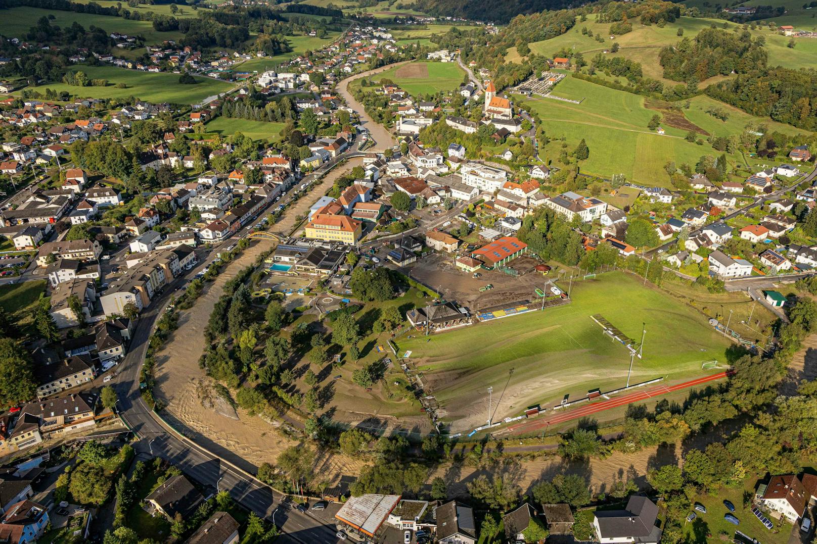 Luftaufnahmen am Dienstag zeigen das gesamte Ausmaß der Zerstörung in Kirchberg an der Pielach, Rabenstein, Hofstetten, Haunoldstein und Groß Sierning.