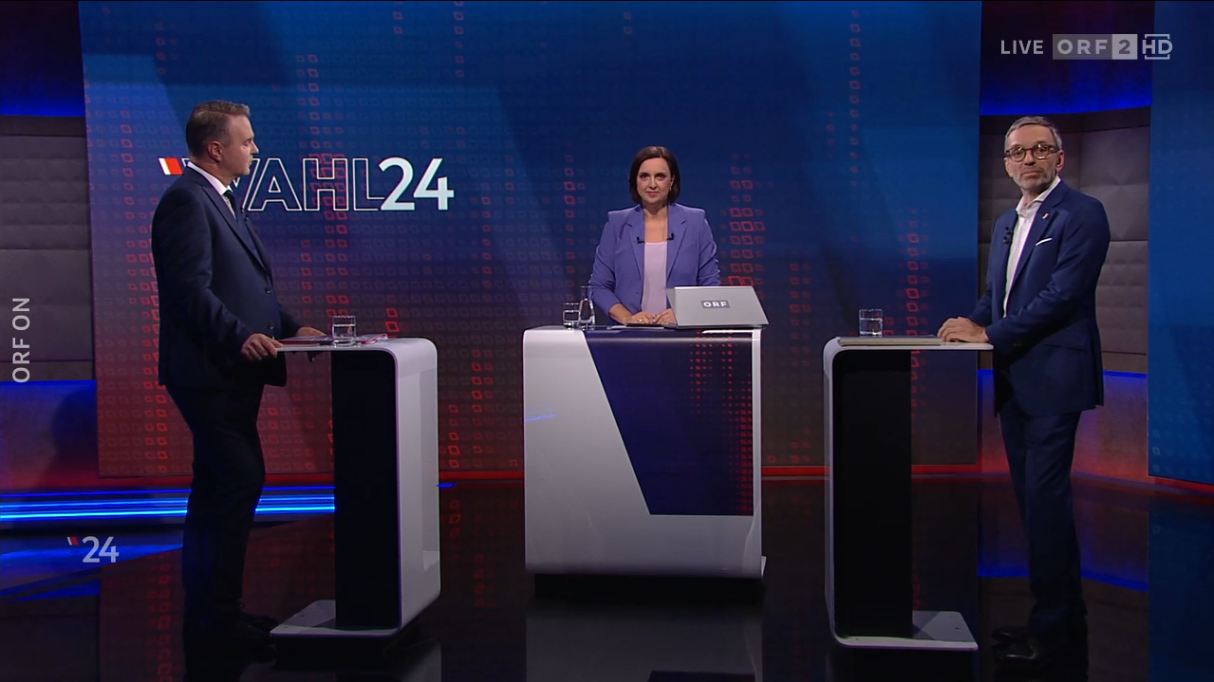 Polit-Freunde werden sie wohl keine mehr: SPÖ-Chef Andreas Babler (links) und FPÖ-Chef Herbert Kickl (rechts) bei Moderatorin Susanne Schnabl.