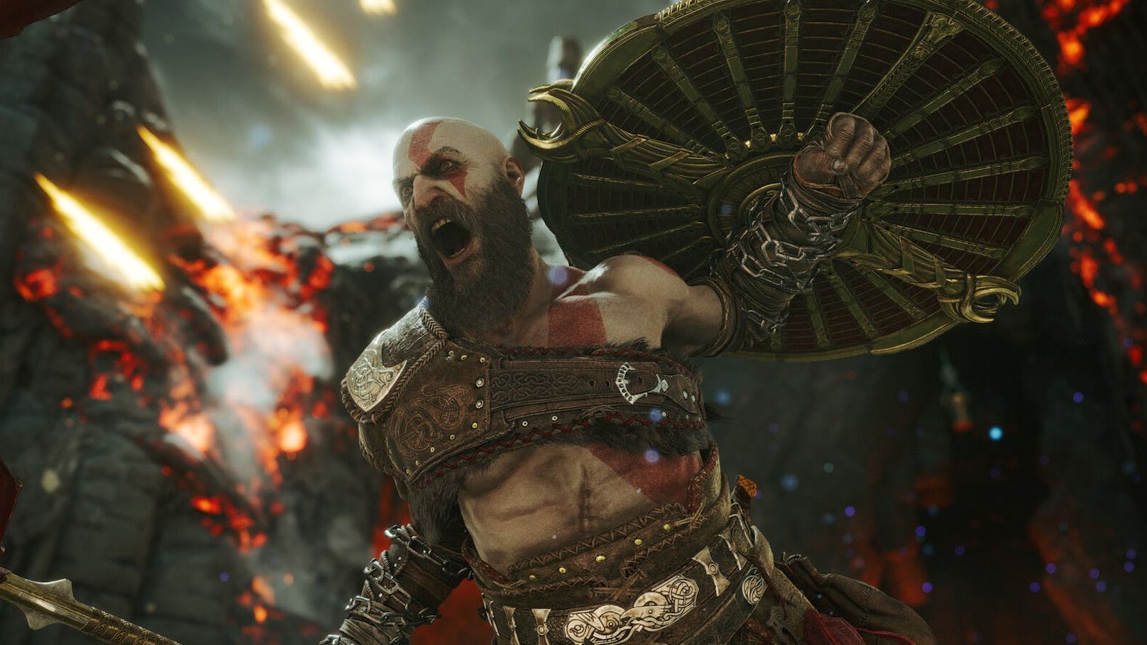 Sieht fantastisch aus: Kratos drischt am PC in echter 4K-Auflösung auf die Götter ein.