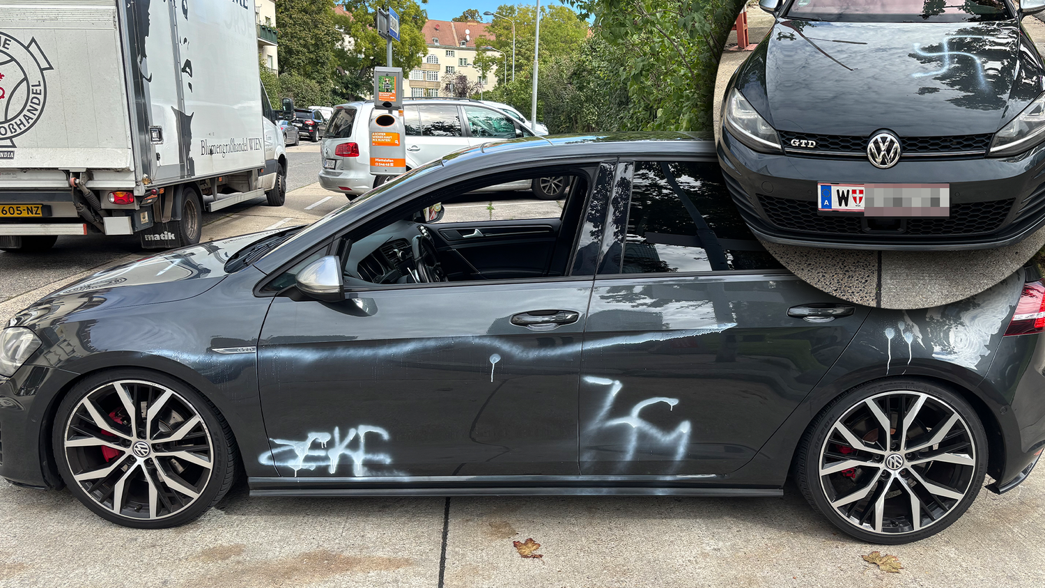 In Wien-Favoriten wurde das Auto eines Wieners mit Sprühfarbe beschmiert. Unter anderem ein Hakenkreuz zierte den Volkswagen.