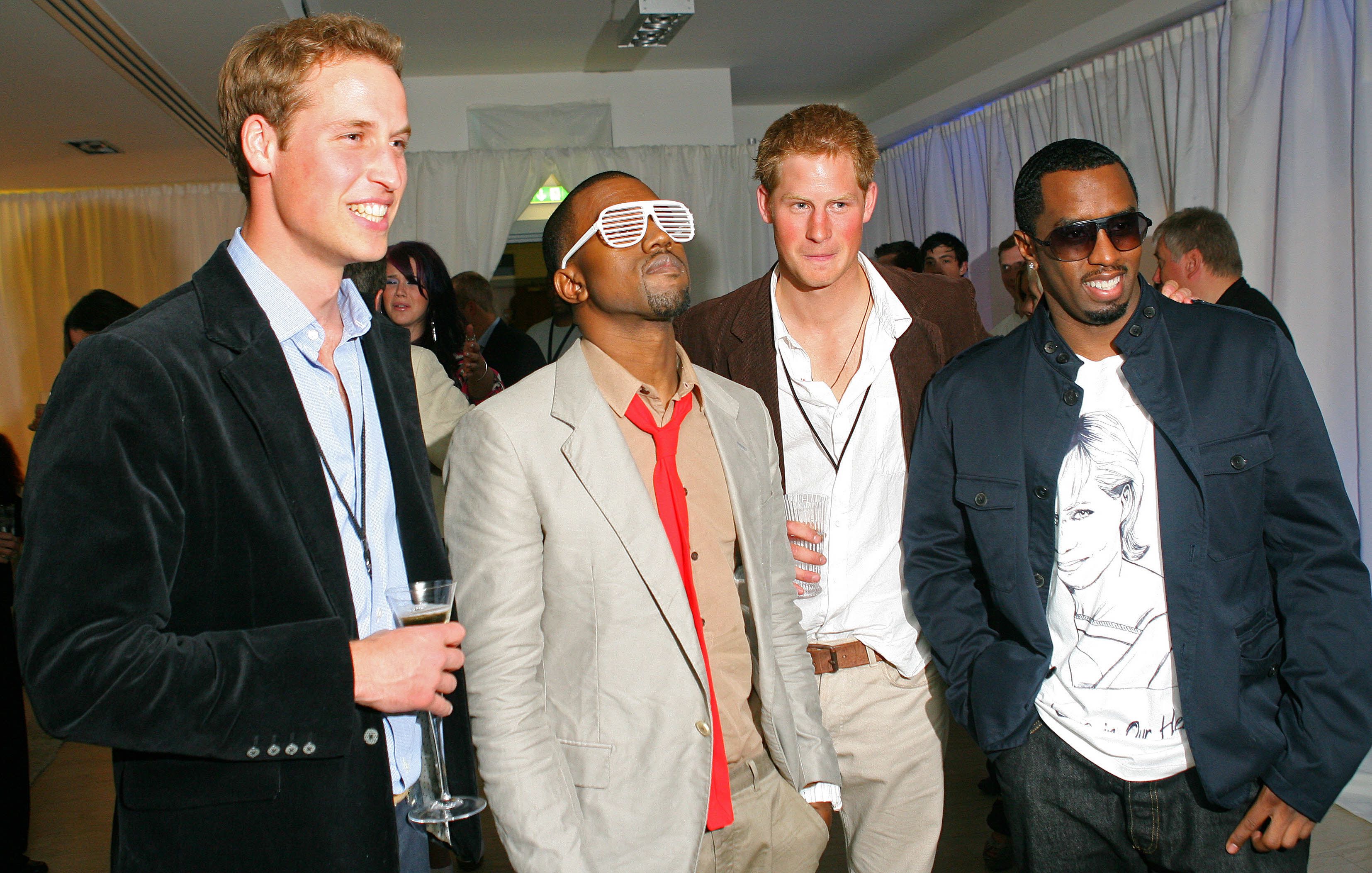 Prinz William, Kanye West, Prinz Harry und P. Diddy.