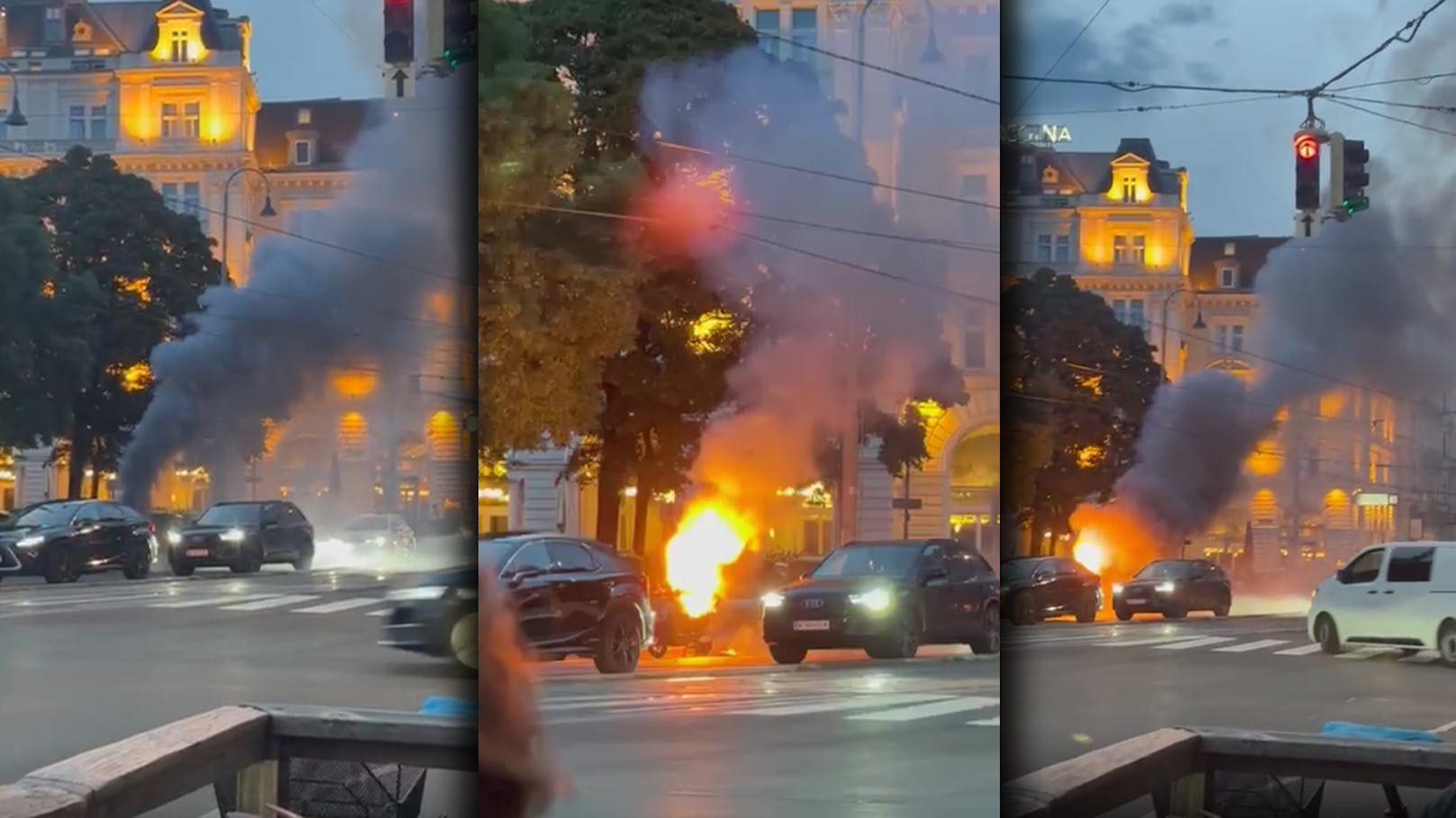 Feuer bei Votivkirche in Wien – Moped brennt lichterloh