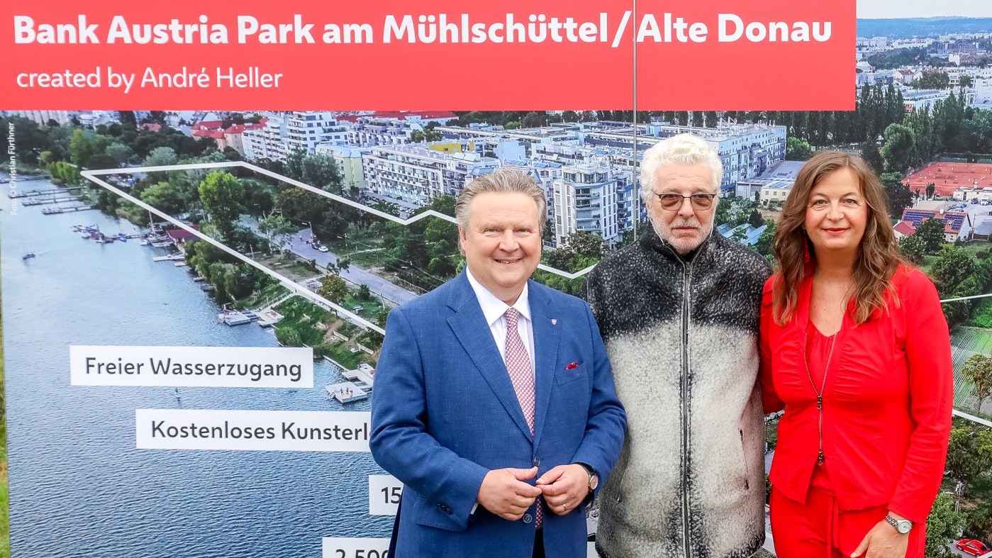 Wien erhält eine neue Natur- und Kunstoase als öffentlichen Park an der Alten Donau – geplant und betreut von André Heller. Stadtchef Michael Ludwig, Stadträtin Ulli Sima und der Künstler stellten nun die Pläne vor.