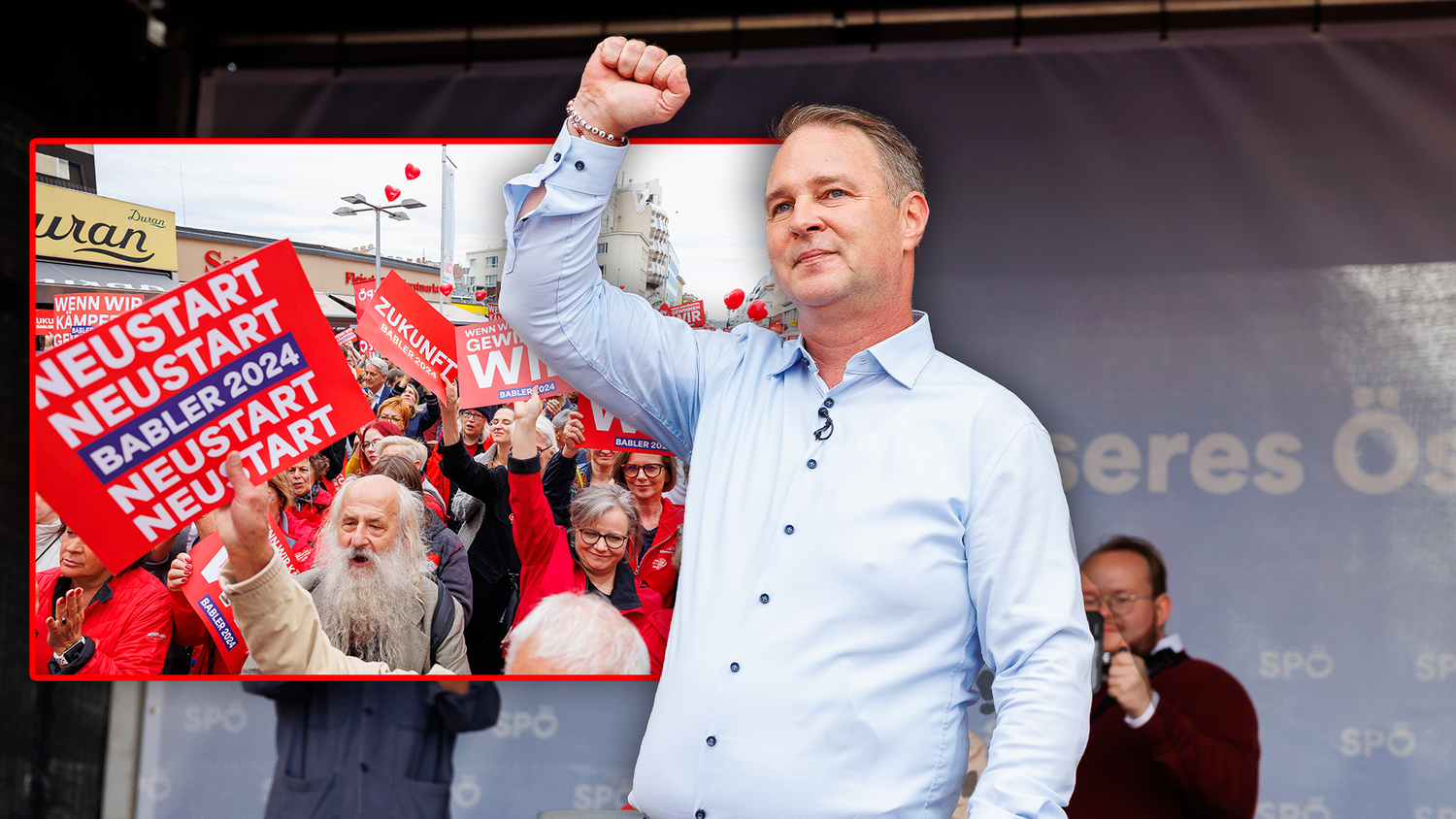 SPÖ-Chef Andreas Babler beim Wahlkampfabschluss in Wien-Favoriten.