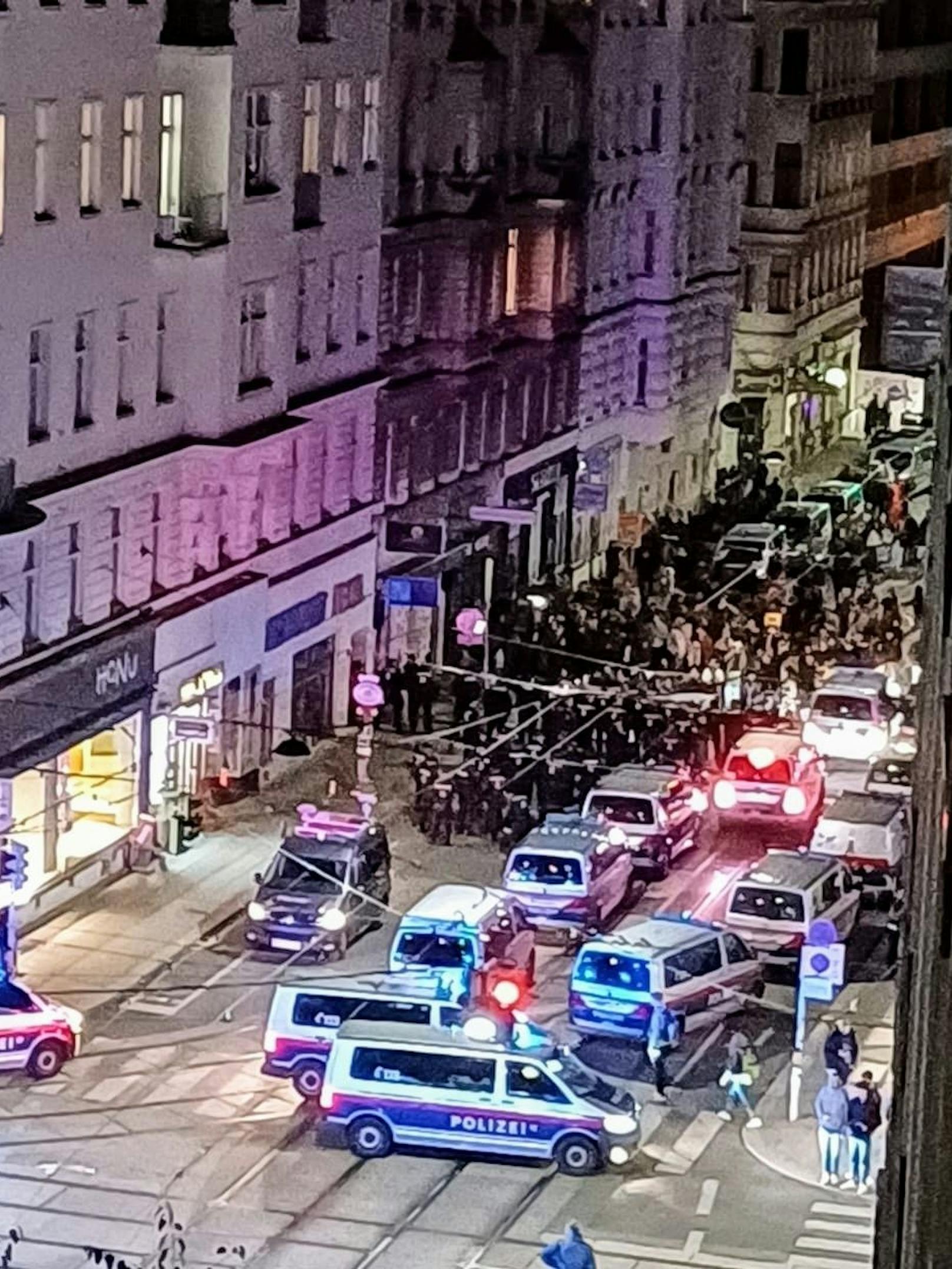 Die linken Demonstranten skandieren: "Nieder mit der FPÖ!"