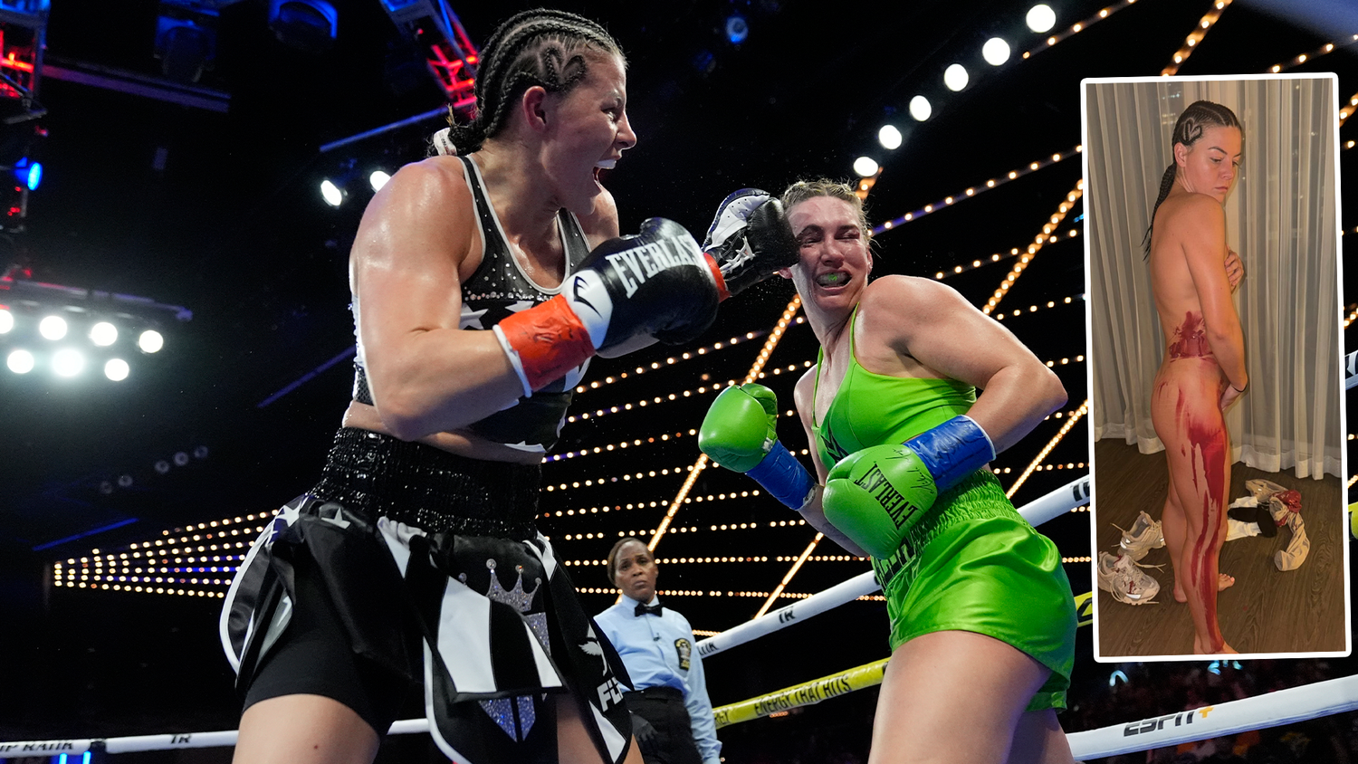 Sandy Ryan (l.) verlor den WM-Kampf und musste vorher eine Farb-Attacke verdauen.