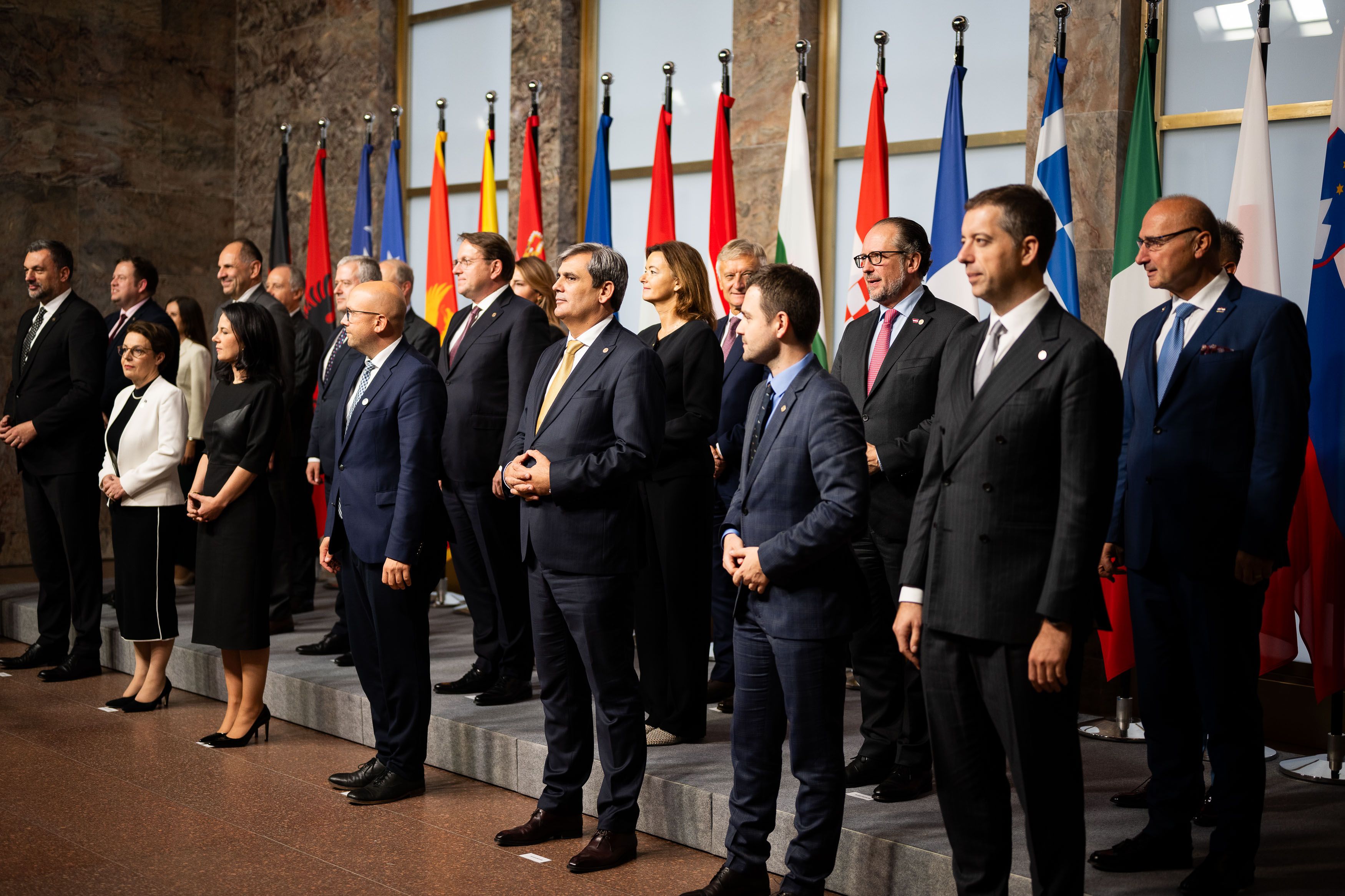 Außenminister <strong>Alexander Schallenberg</strong> (3.v.r.) nahm am Außenminister-Treffen des Berlin-Prozesses in Berlin teil.