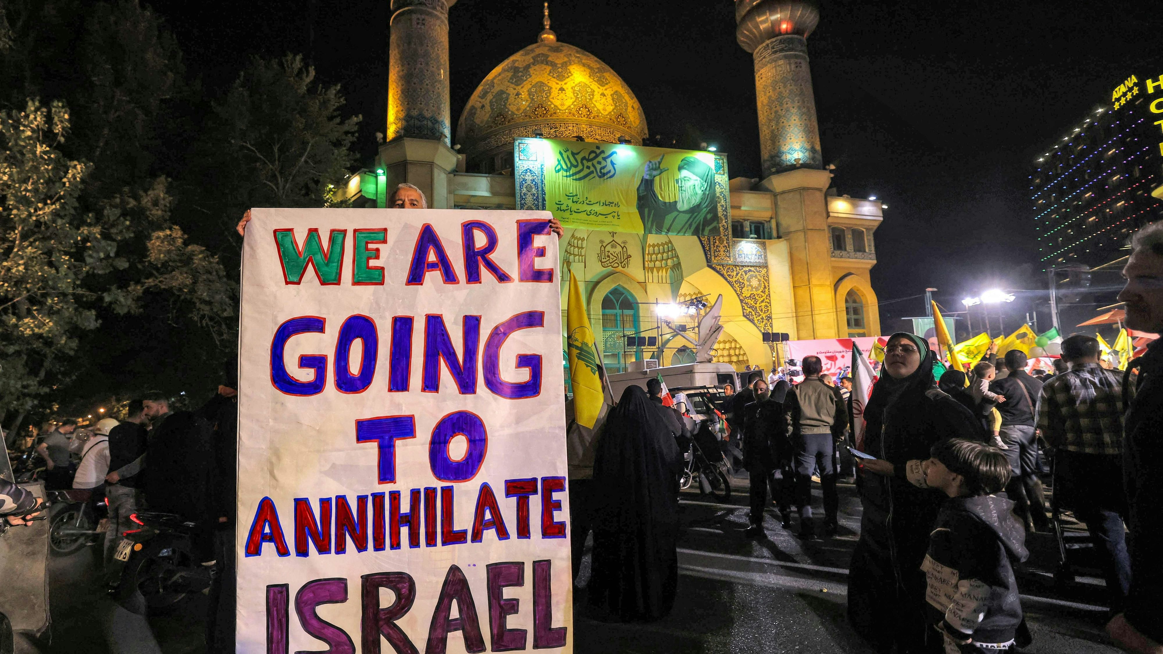 Ein Schild, aufgestellt in Teheran, fordert die Auslöschung Israels