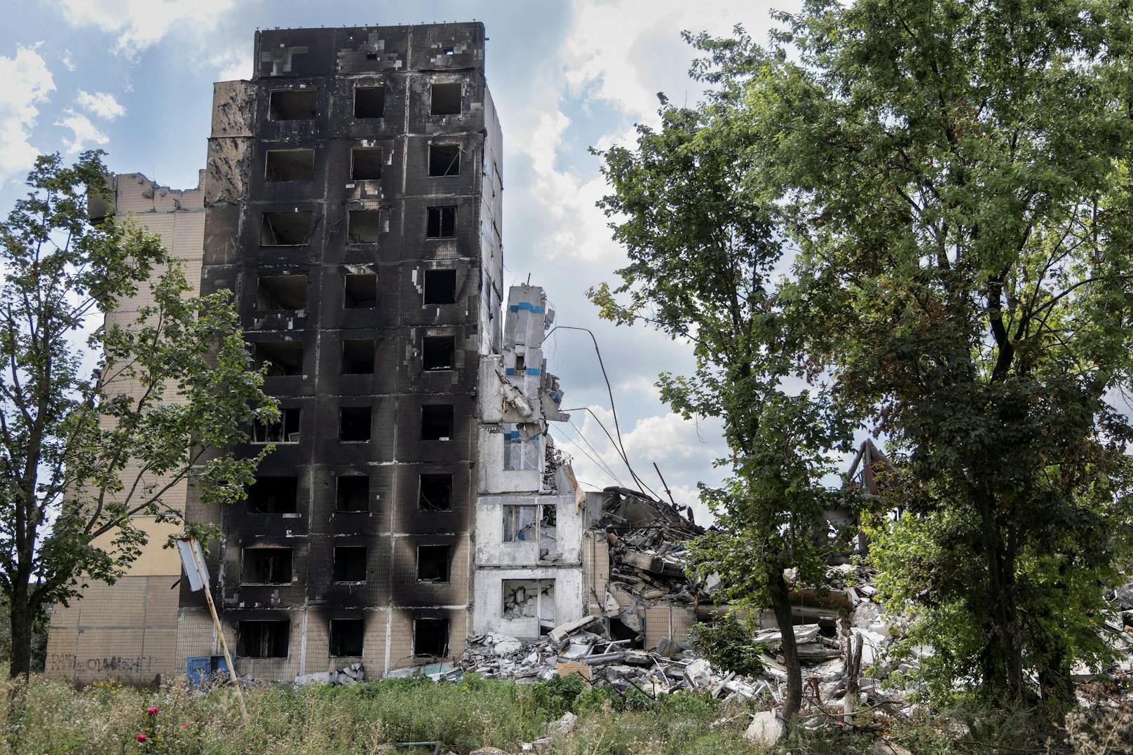 Blick ins zerstörte Wuhledar im August 2023