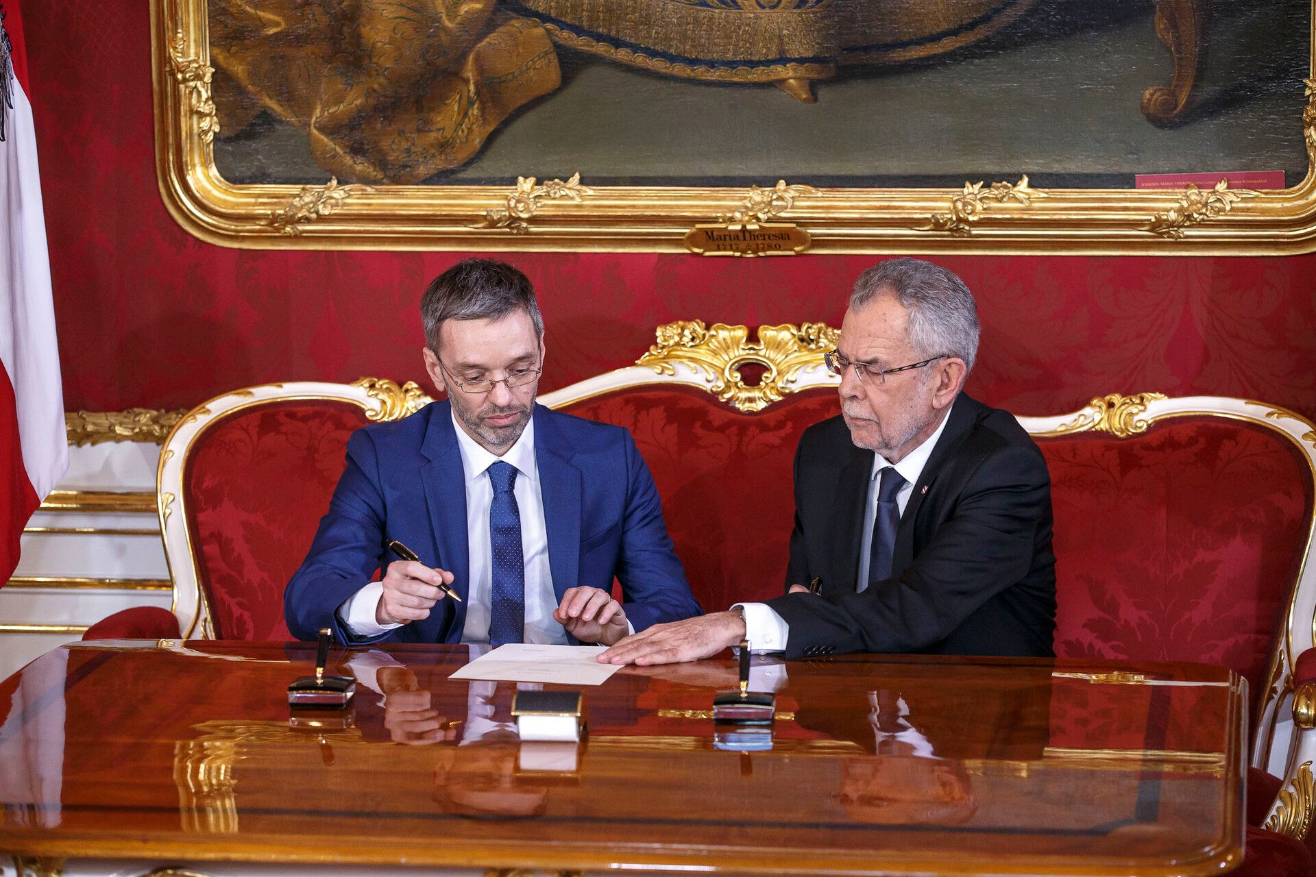 FPÖ-Chef Herbert Kickl bei Bundespräsident Alexander Van der Bellen im Rahmen der Regierungsangelobung 2017.