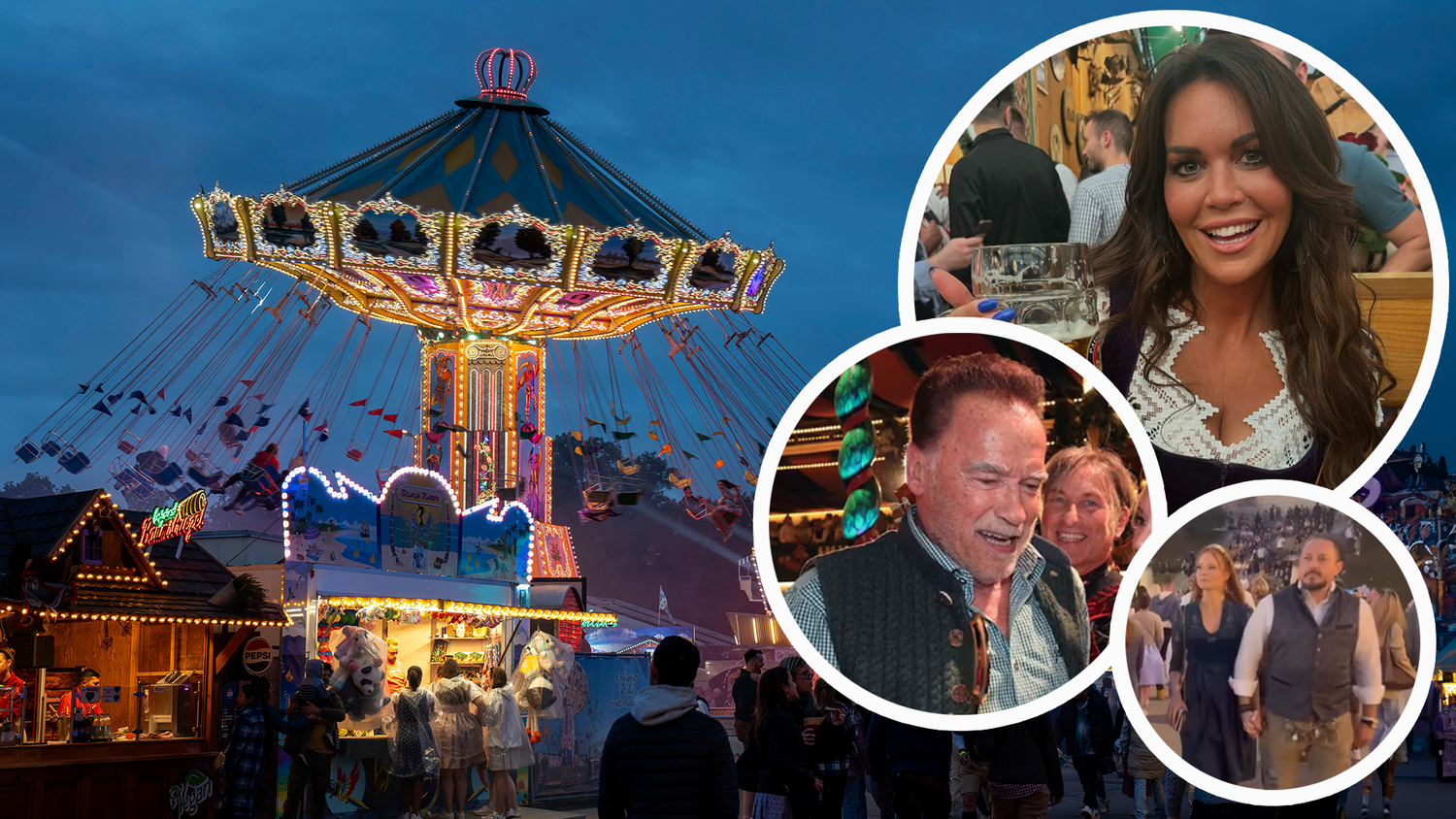 Unter anderen feierten Martina Reuter (o.), Arnold Schwarzenegger (Mitte), Barbara Meier und Klemens Hallmann die Wiesn.