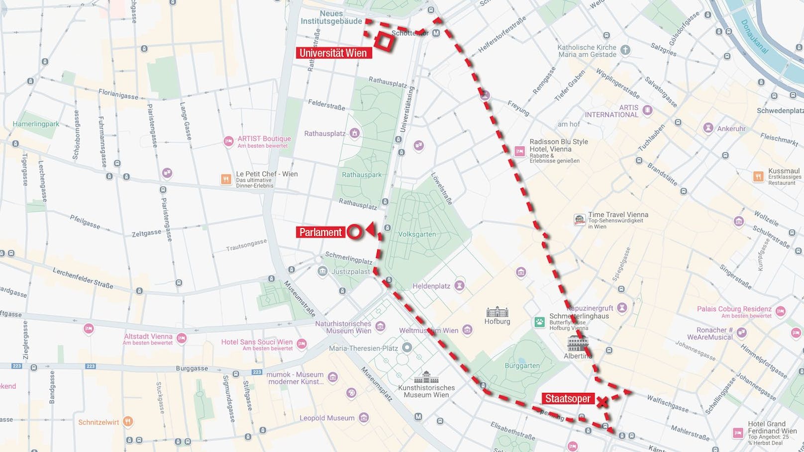 In dieser Grafik wird die Demo-Route vom 3. Oktober veranschaulicht.