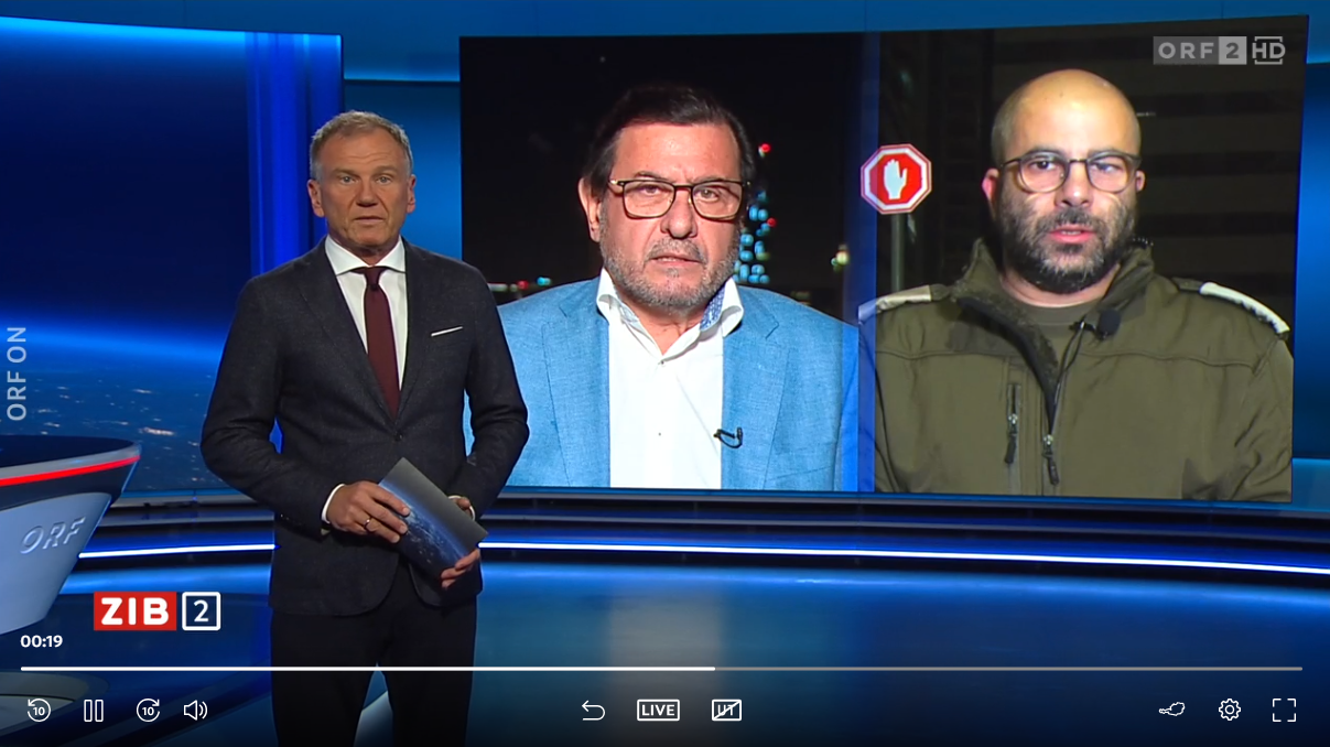 Der israelische Armeesprecher Arye Shalicar und der Botschafter von Palästina in Österreich Salah Abdel Shafi in der 