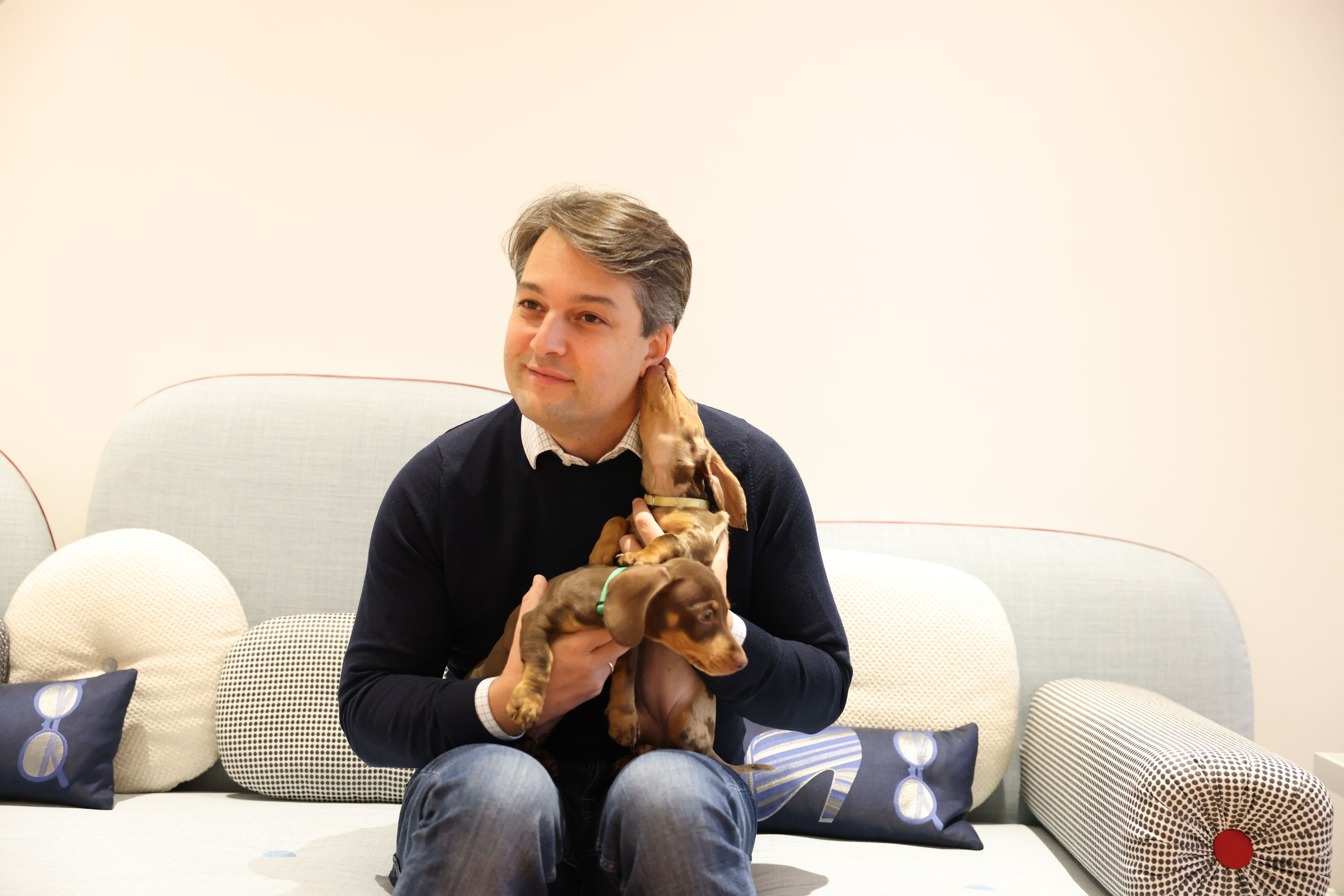 Wiens FPÖ-Chef Dominik Nepp mit seinen Zwergdackel-Welpen Hanni und Otto