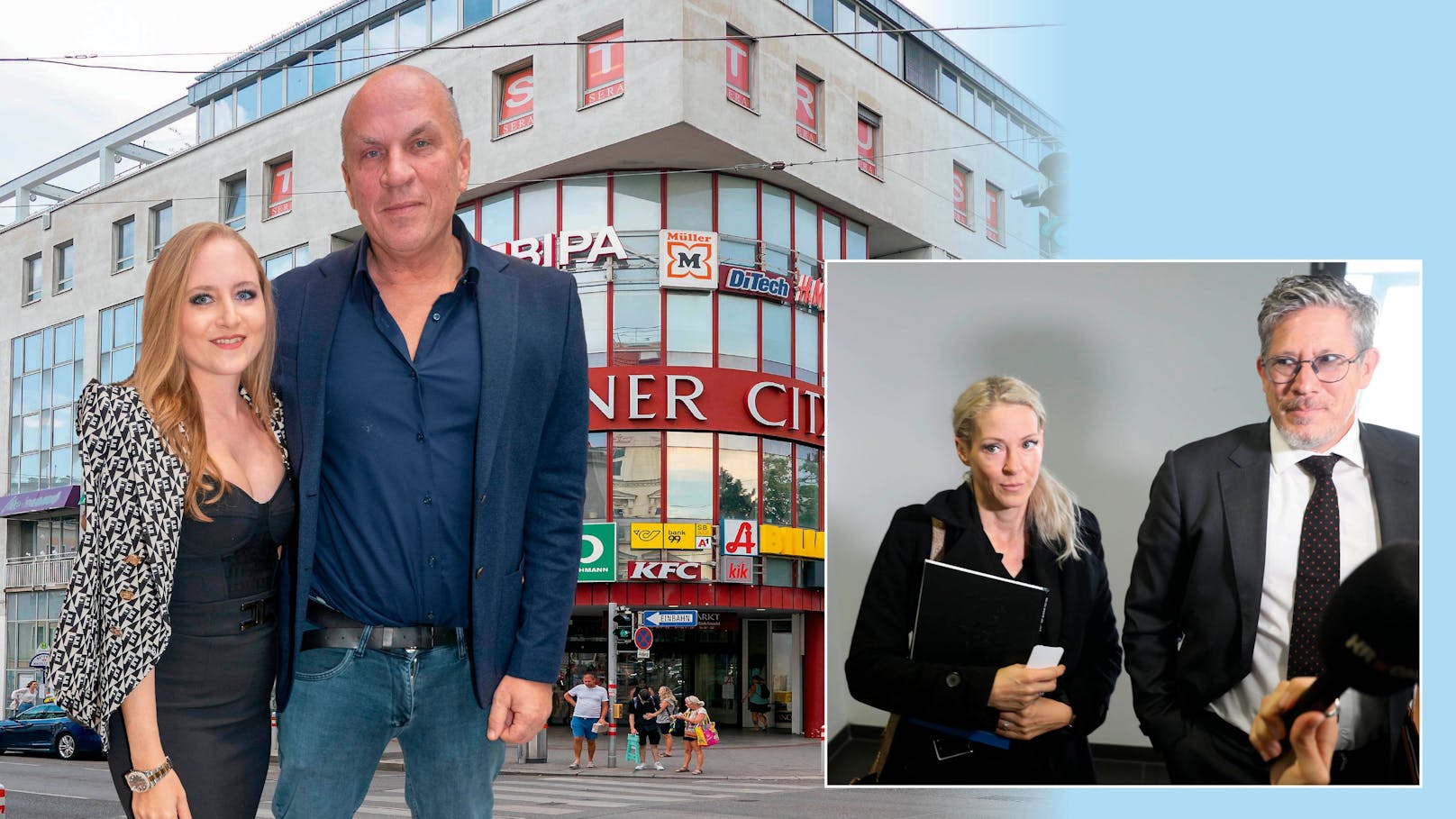 Fronten verhärtet! Lugner City-Geschäftsführung: Jacqueline Lugner und Gerald Friede sowie Simone Lugner mit ihrem Anwalt Florian Höllwarth