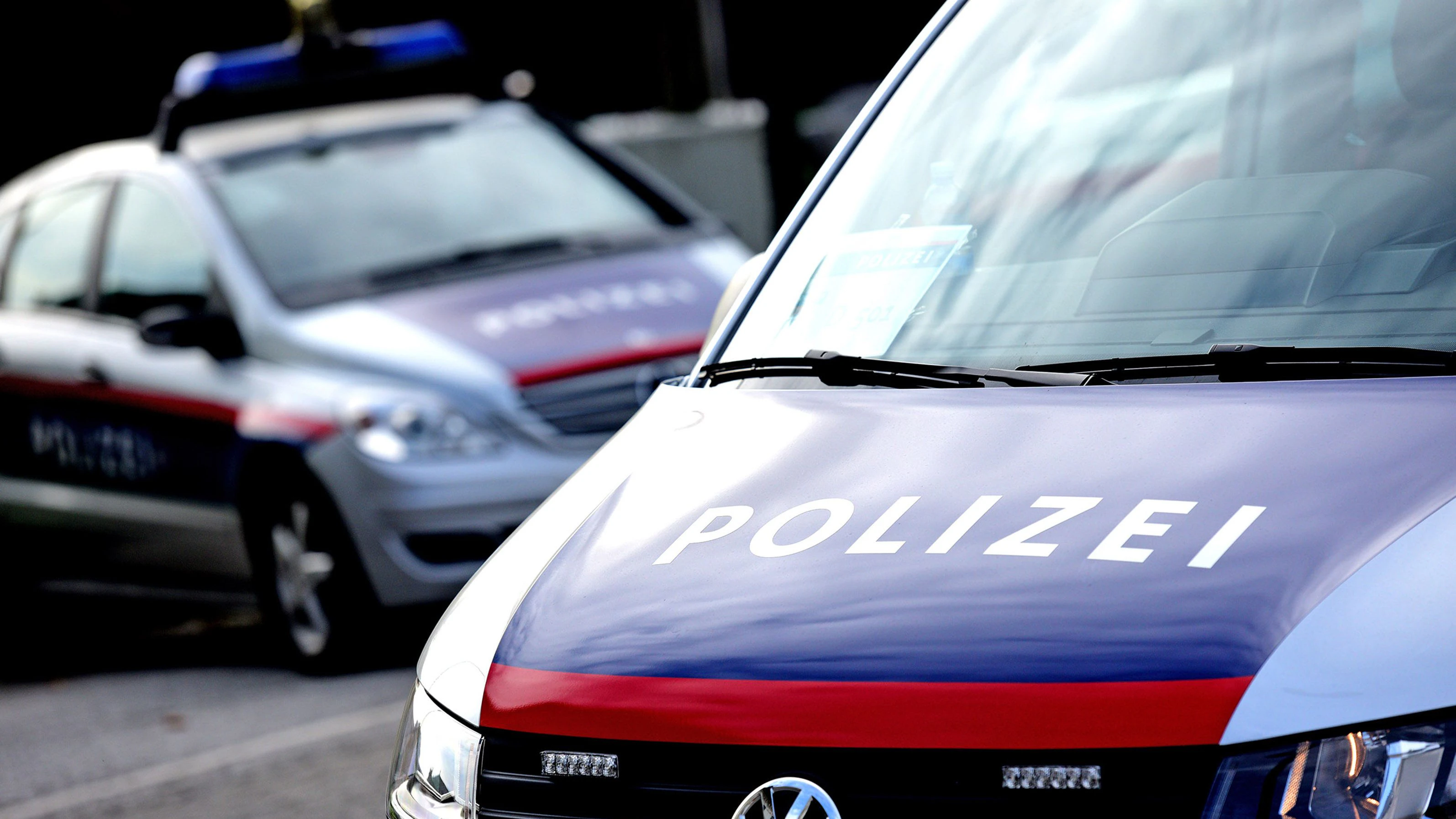 Two police cars in Vienna, Austria, Europe