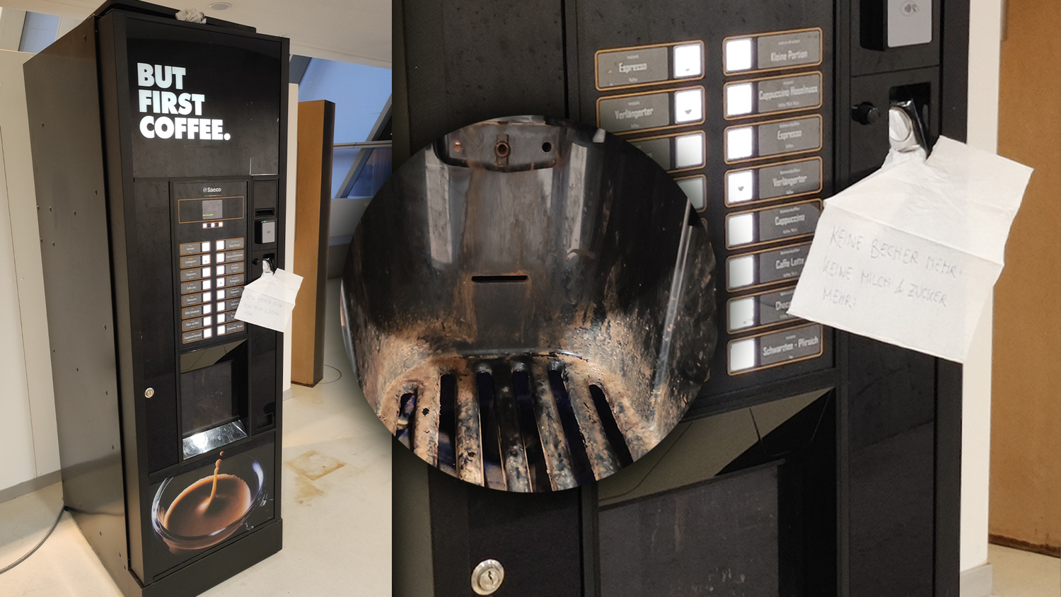 Die Kaffeemaschine in der Bibliothek lässt laut einer Studentin zu Wünschen übrig: 