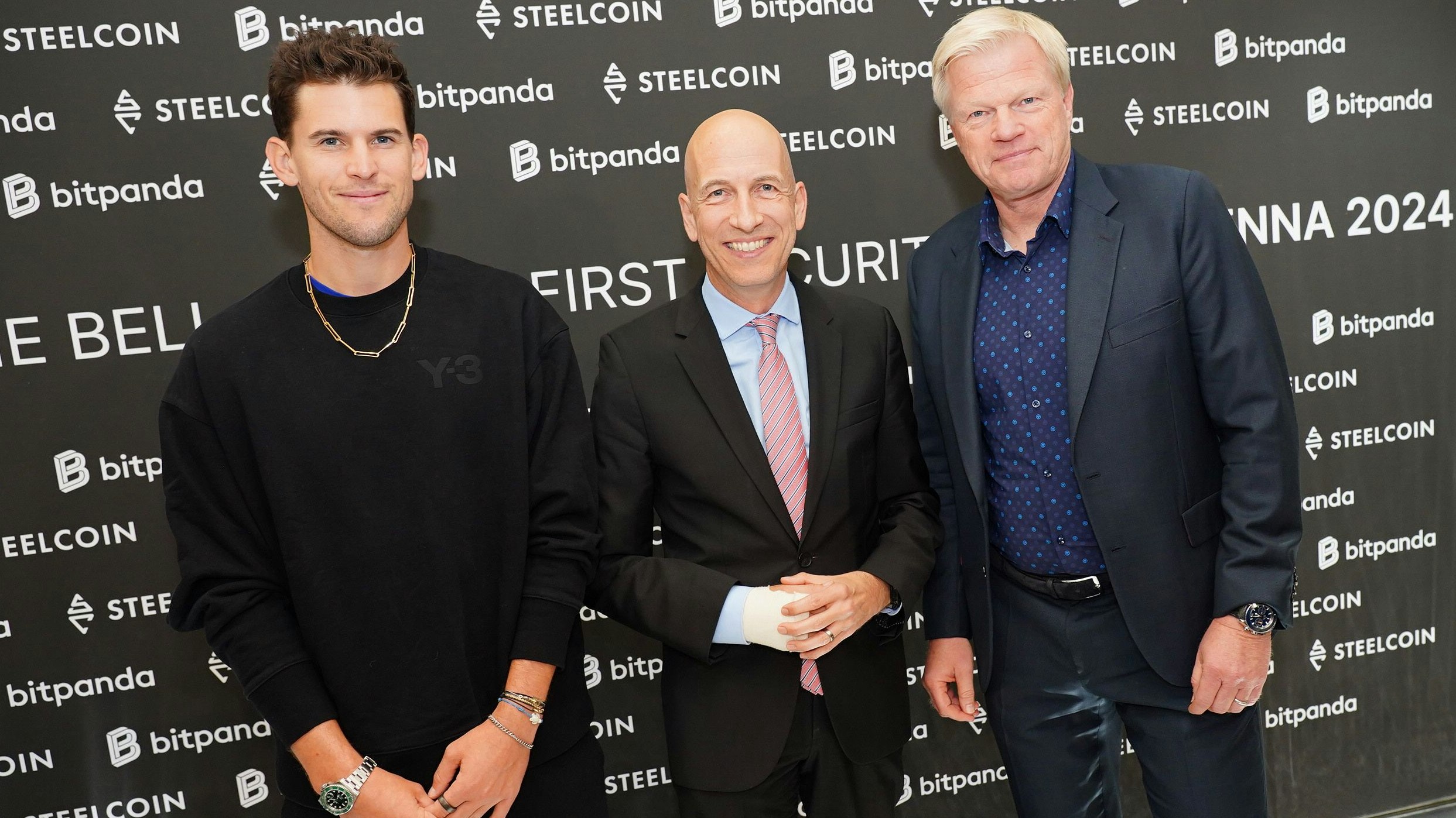 Dominic Thiem mit Bundesminister Martin Kocher und Fußballlegende Oliver Khan
