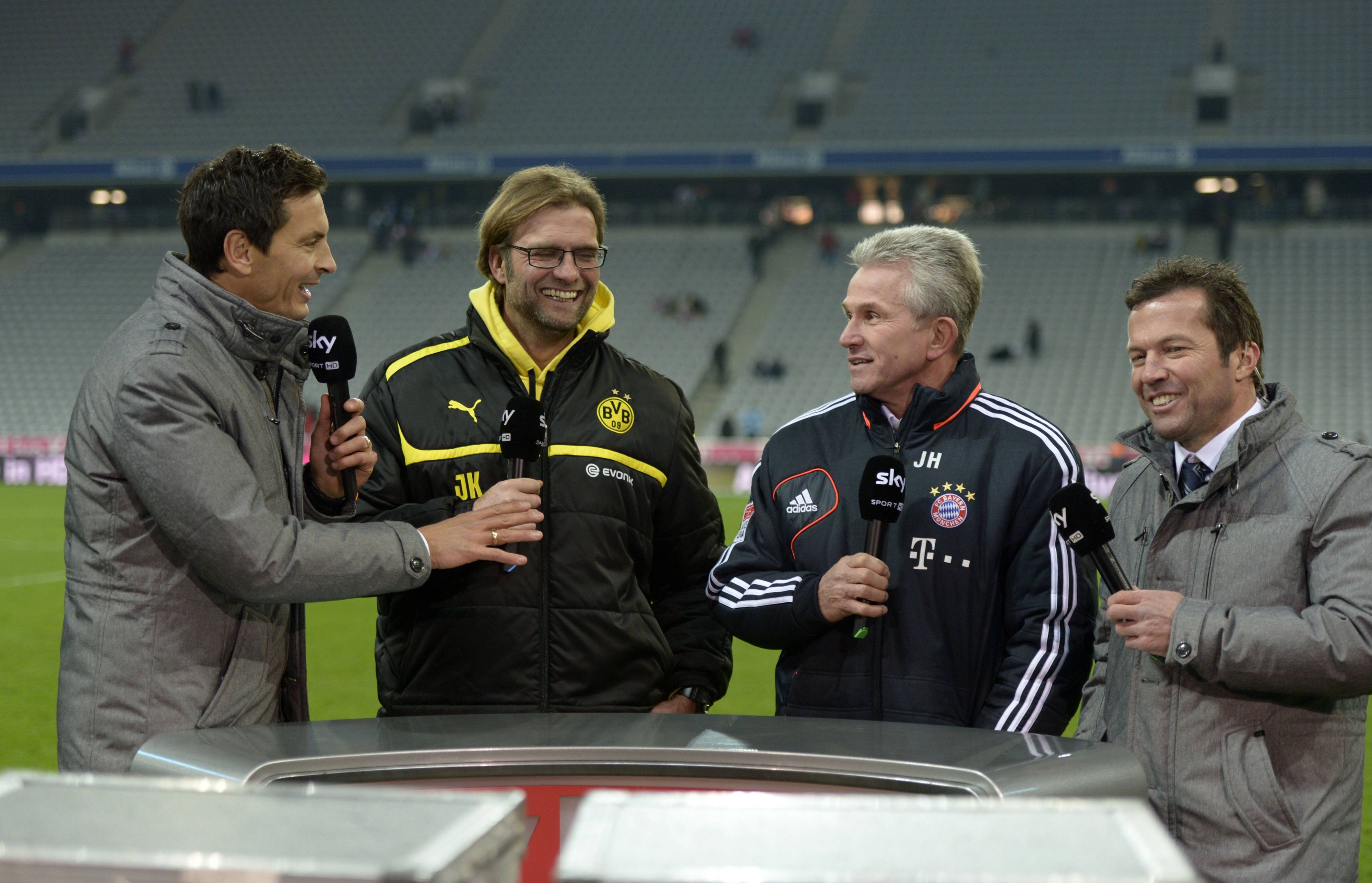 Jürgen Klopp in seiner Zeit beim BVB mit Bayern-Coach Jupp Heynckes und Lothar Matthäus. 