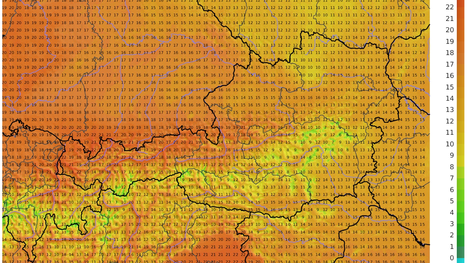 Die erwarteten Höchsttemperaturen bis 16. Oktober 2024.