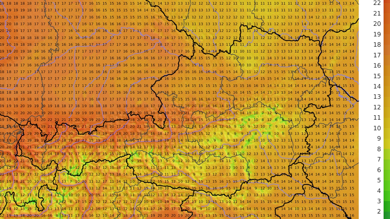 <strong>Temperaturprognose:</strong> Die erwarteten maximalen 6-Stunden-Höchstwerte bis 16. Oktober 2024.