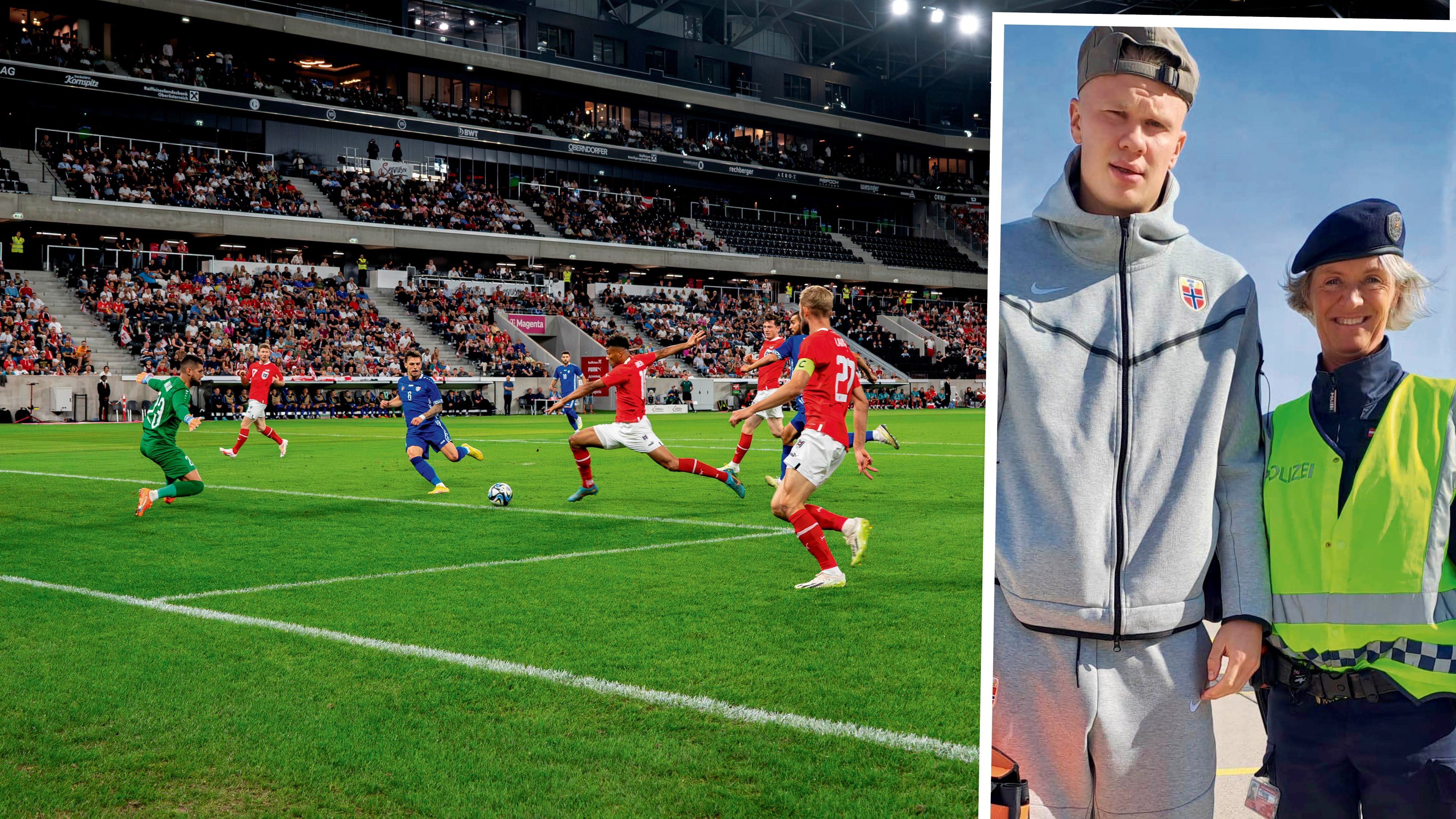 Kurze Begegnung vor dem heutigen Länderspiel: die Polizistin mit dem Parade-Kicker. (Symbolbild)