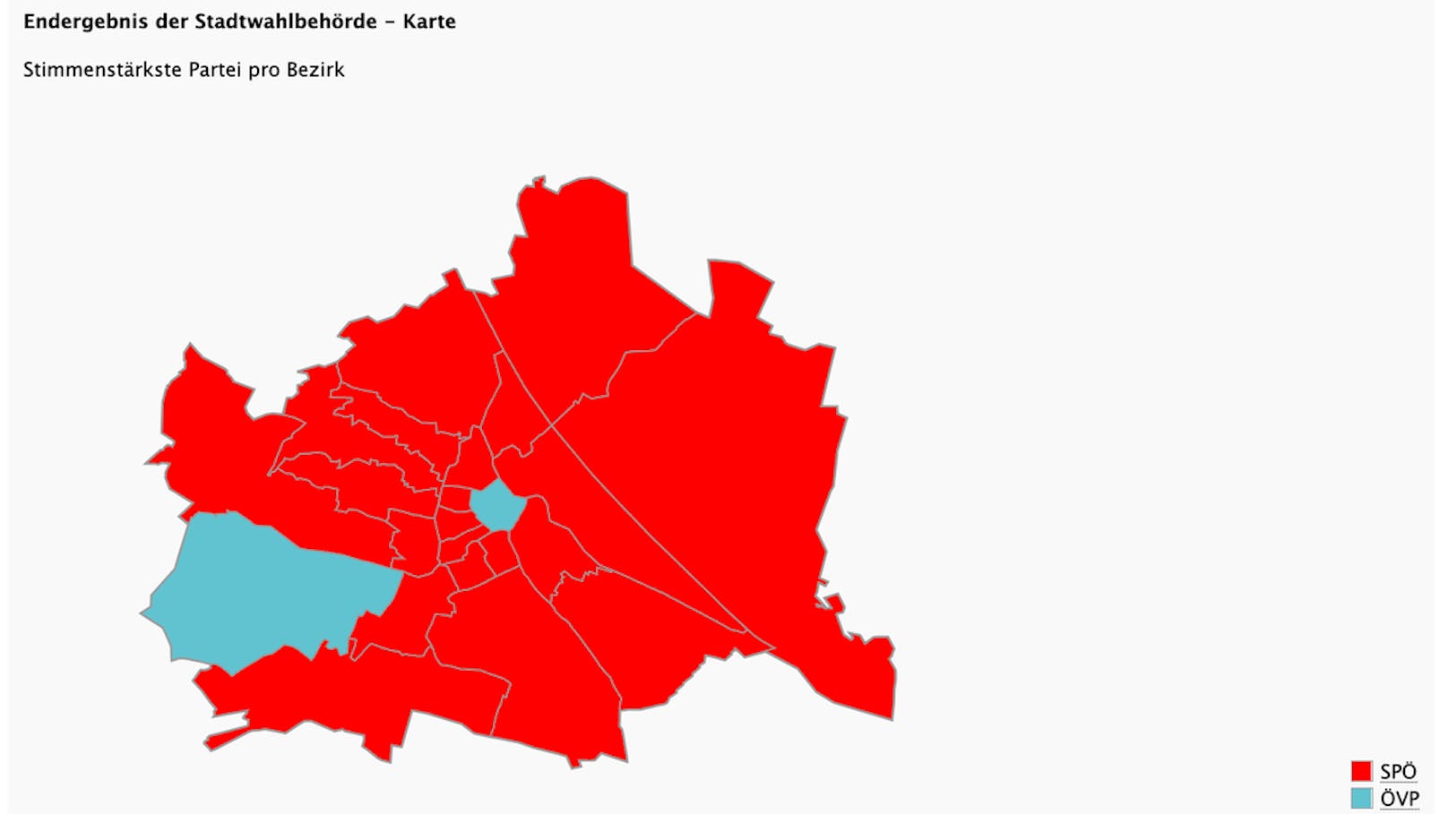 Bei der Wien-Wahl 2020 dominierte die SPÖ die meisten Bezirke. 2025 wird es vermutlich mehr blaue Flecken geben.