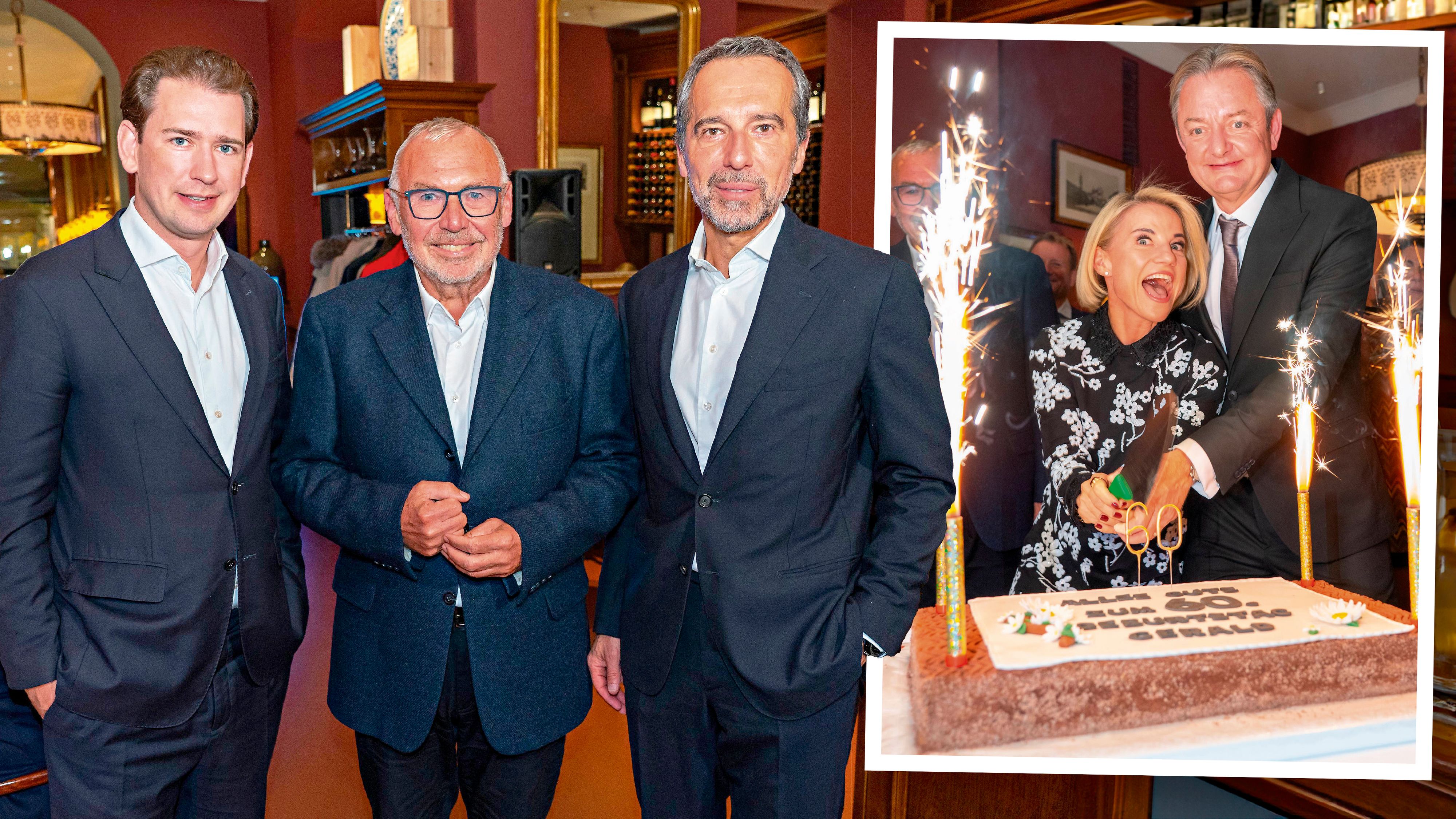 Gleich drei ehemalige Bundeskanzler ließen es sich nicht nehmen und wollten Jubilar, Netzwerker Gerald Gerstbauer, zum Geburtstag gratulieren - hier mit Ehefrau Kristina Sprenger
