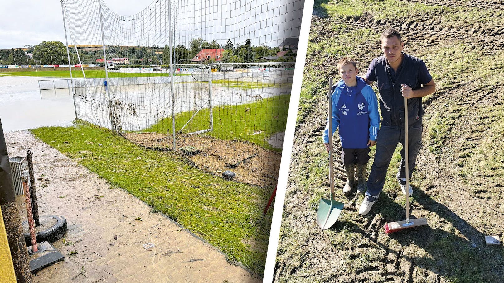 Flut verwandelt Sportplätze in Sumpf und Schlammwüsten